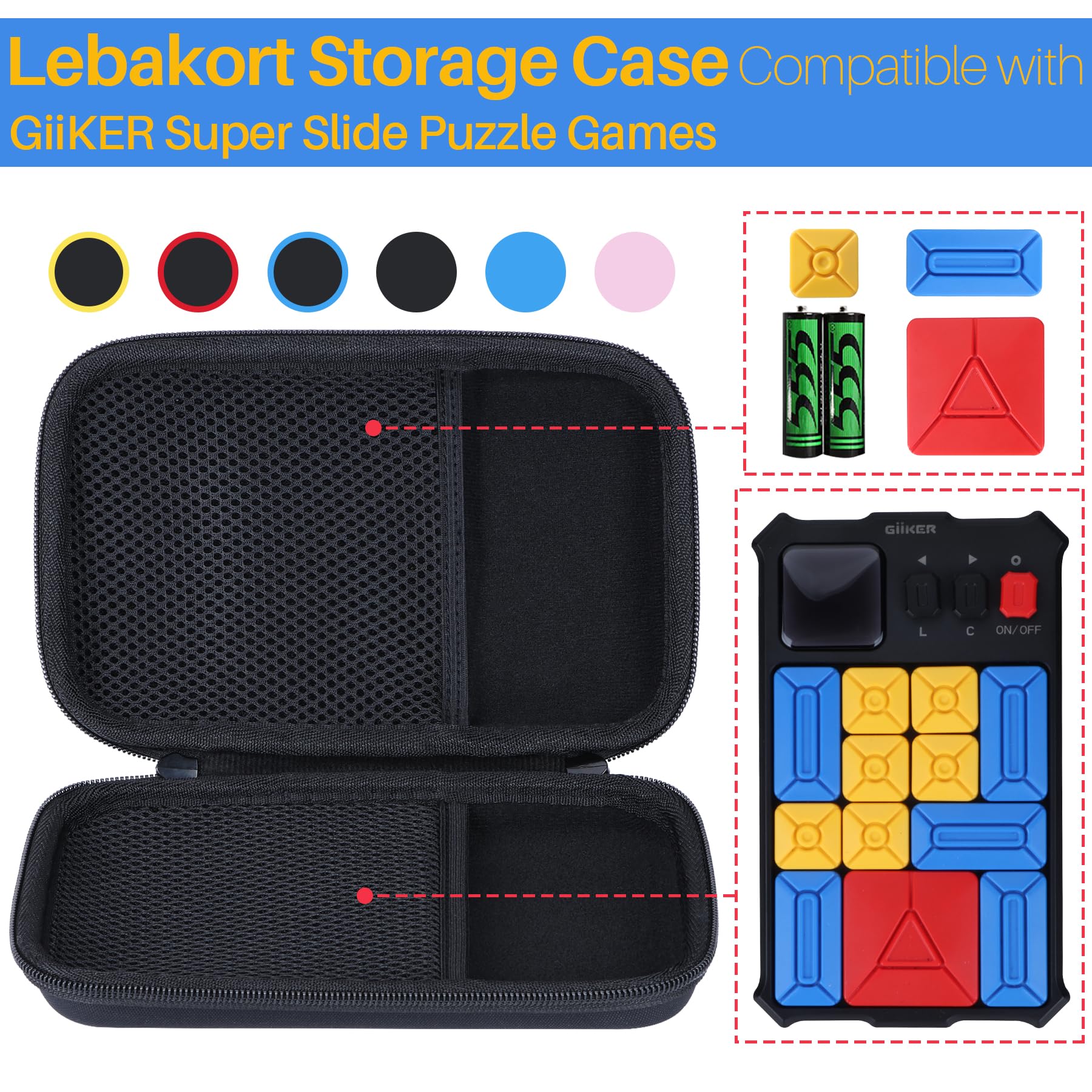 Lebakort Storage Case Compatible with GiiKER Super Slide Puzzle Games Original 500+ Challenges Brain Teaser Puzzle Toys (Black + Yellow Case) - Image 3