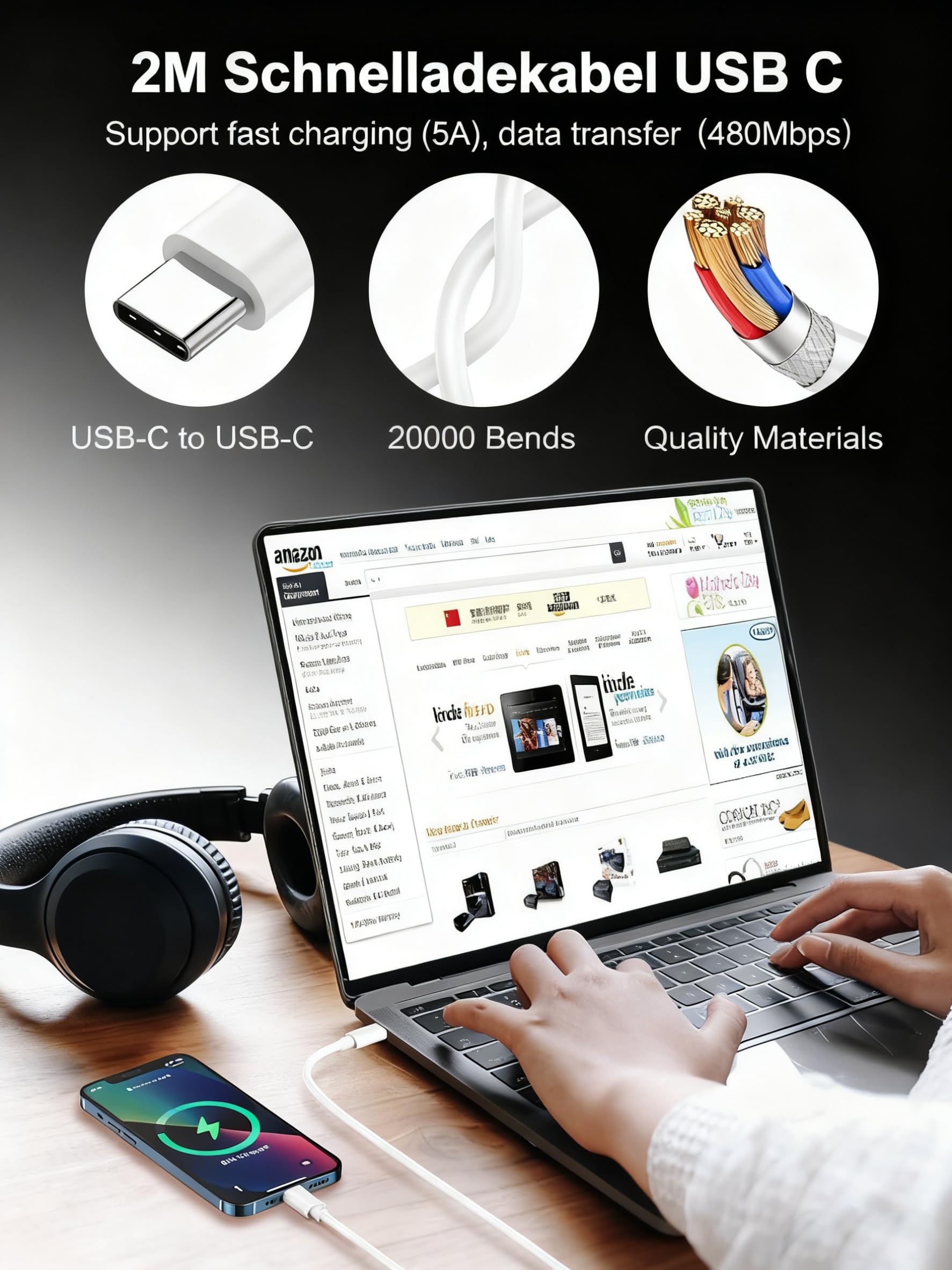 Szybka ładowarka USB C 45 W do Samsung Galaxy S26/S25/S25 Ultra/S24/S24 Ultra/S23/S23 Ultra/S22/S21/A55/A54/A15/ A56/A26 / A54, gniazdo ładowarki zasilacza sieciowego z 2 m kablem USB C szybkie