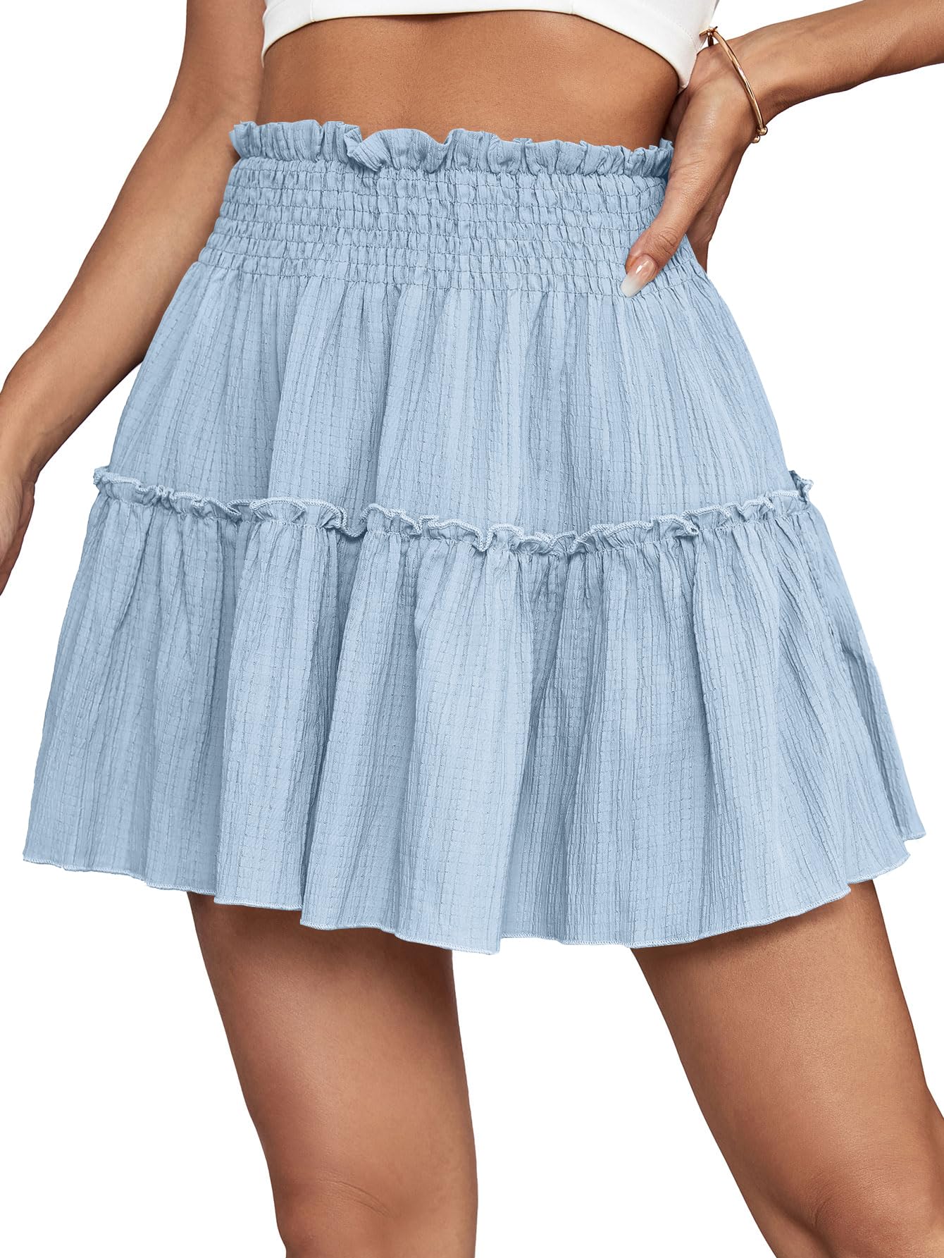 OPOIPIN Womens Summer Cute High Waist Ruffle Skirt Swing Beach Mini Skirt