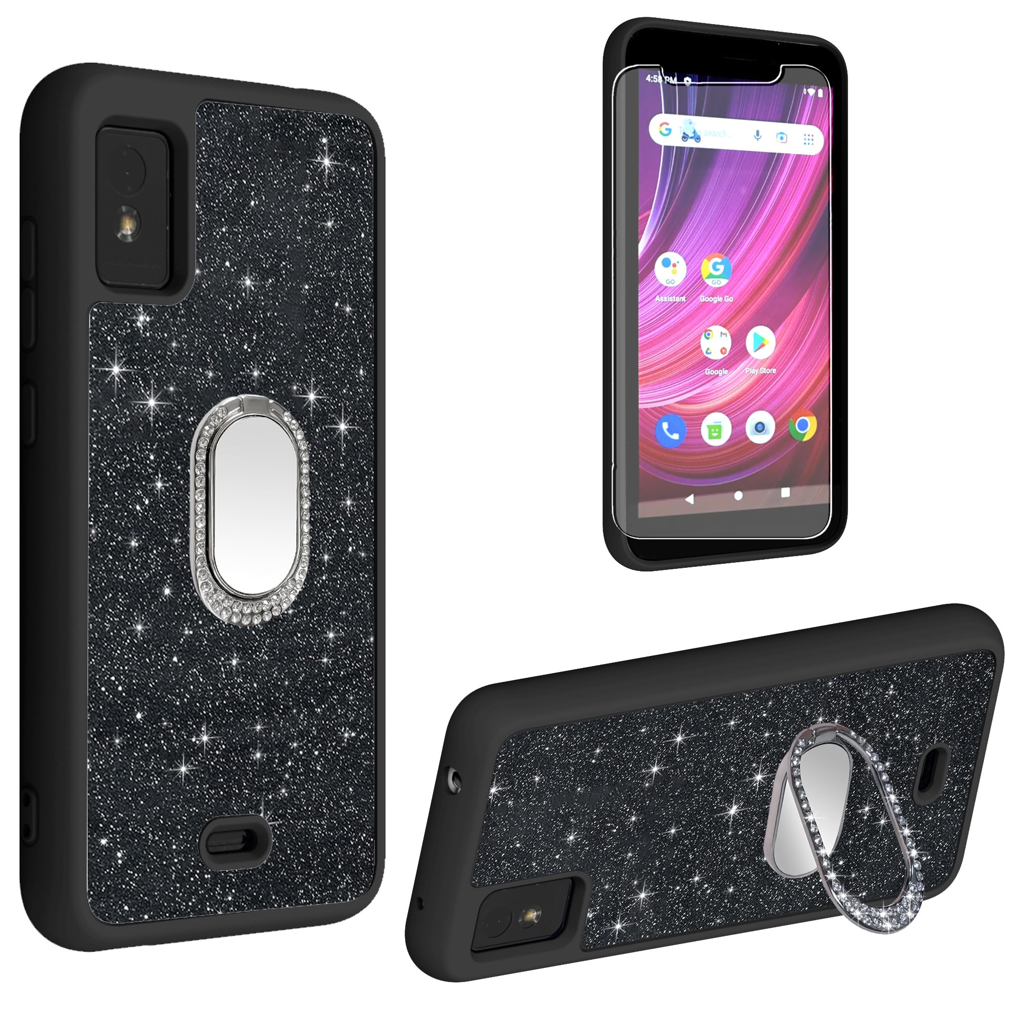 Case for Blu Studio Mini 2023 Phone Case Cover Frosted Glitter [with Tempered Glass Screen Protector + Cell Phone Holder ] SF-H