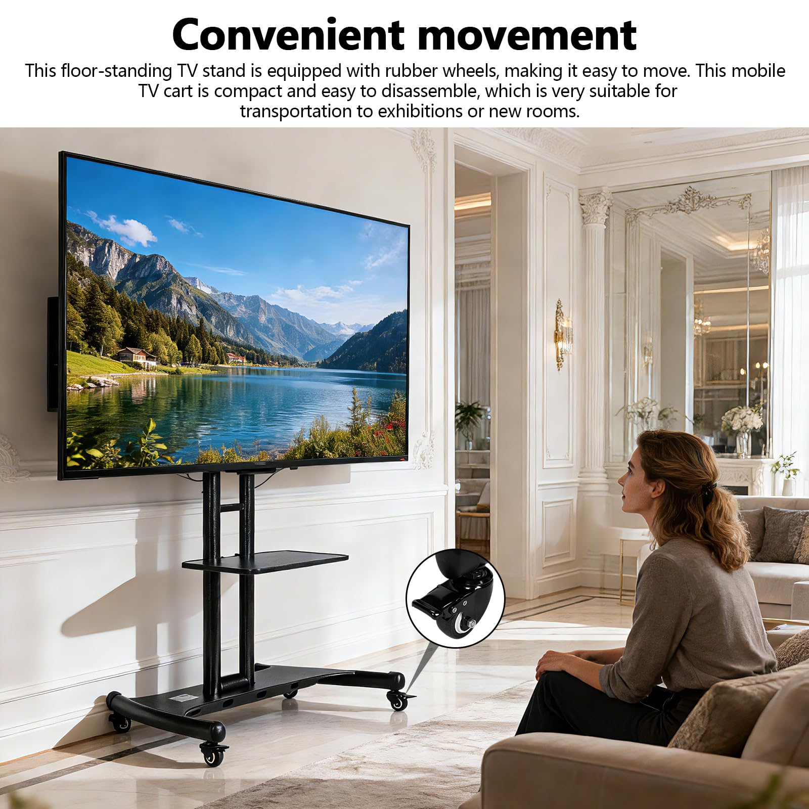 YCQYM Soporte de TV con Ruedas Ajustable para televisores de Pantalla Plana de 3275 Pulgadas Hey Duty Trolley con Estante Carga máxima 45 kg TV móvil para el hogar y la Oficina