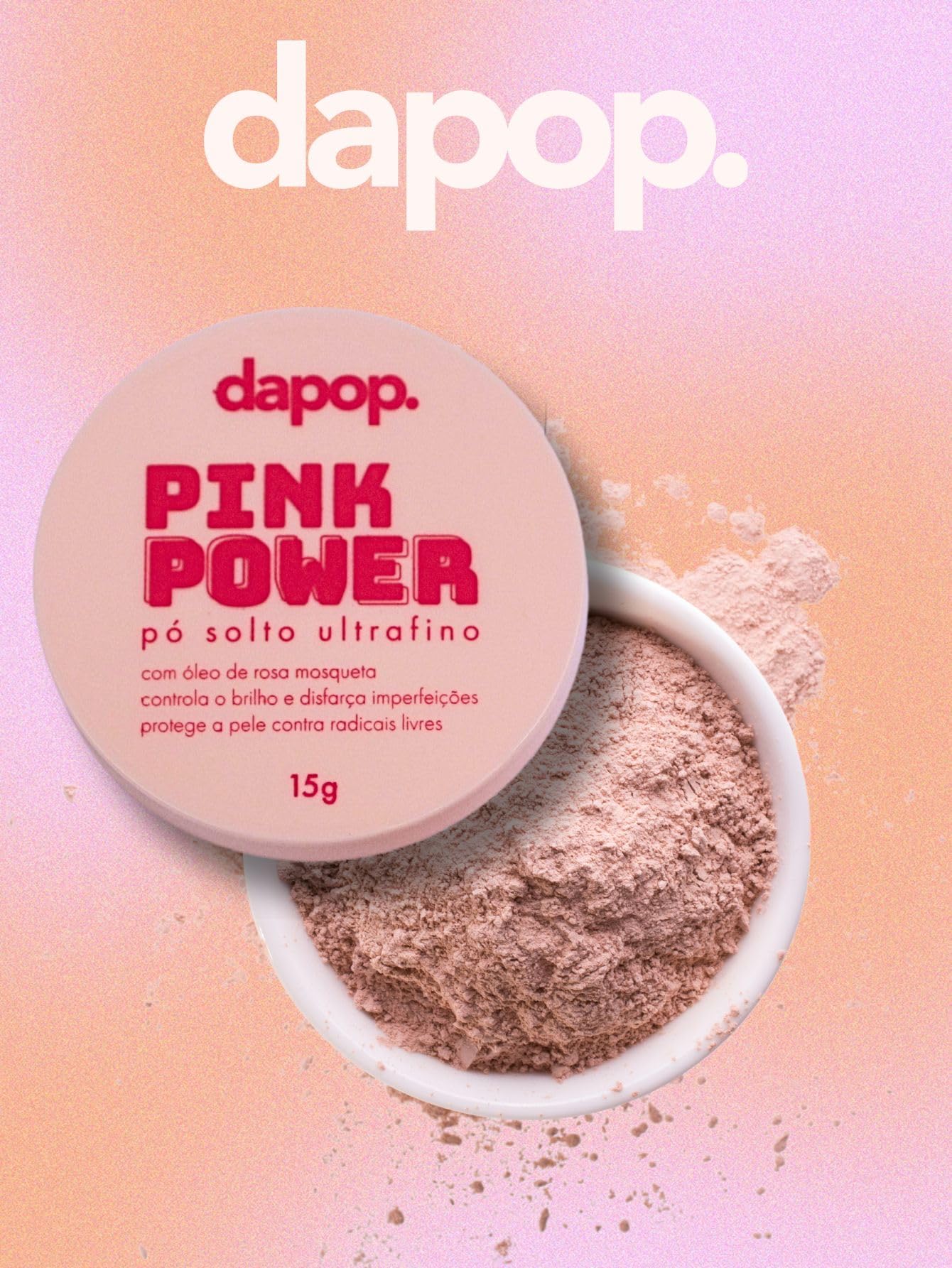 Pó Solto Para Maquiagem Pink Powder Com Rosa Mosqueta - Dapop