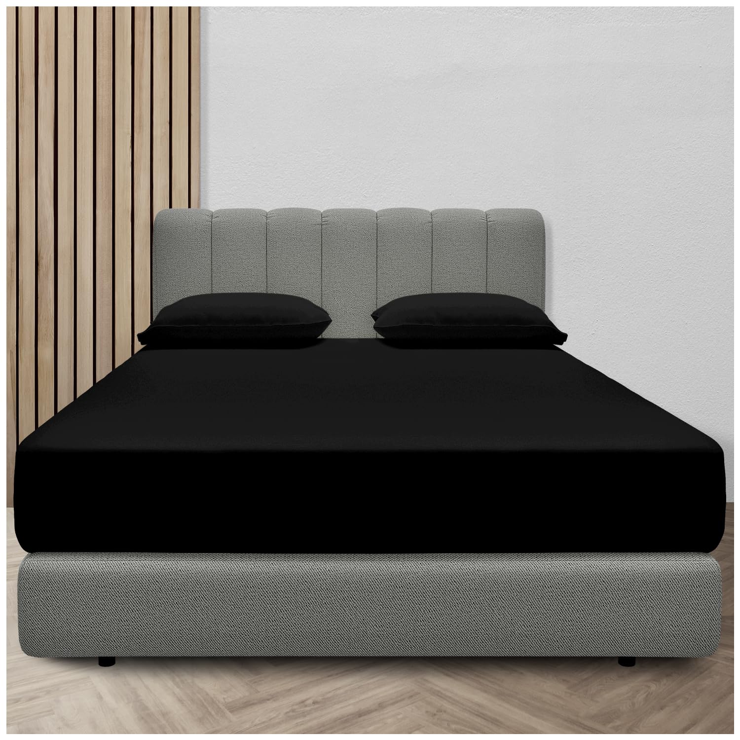 Gc Gaveno Cavailia Black Comfy King Fitted Sheet, Wrinkle Free Plain Bedding Percale Fitted Bedsheet, Polycotton King Size Fitted Sheets,