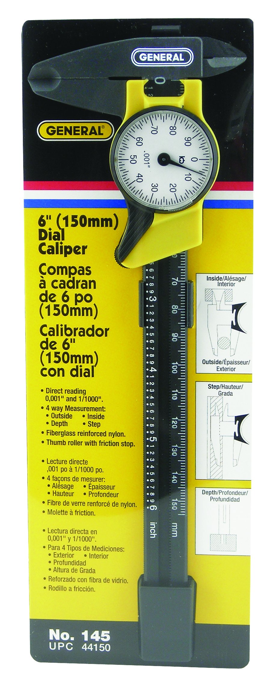 General Tools 6-Inch Plastic Dial Caliper, Thousandths Reading (145)