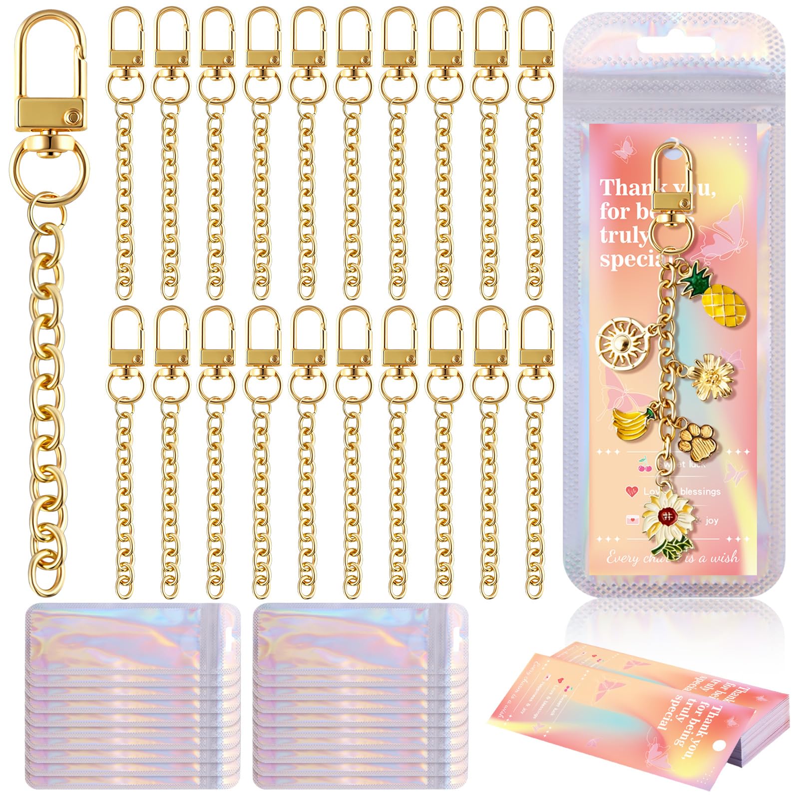 Wurosi 20 Pcs Metal Keychain Making Kit, Bag Charm Chains,Gold