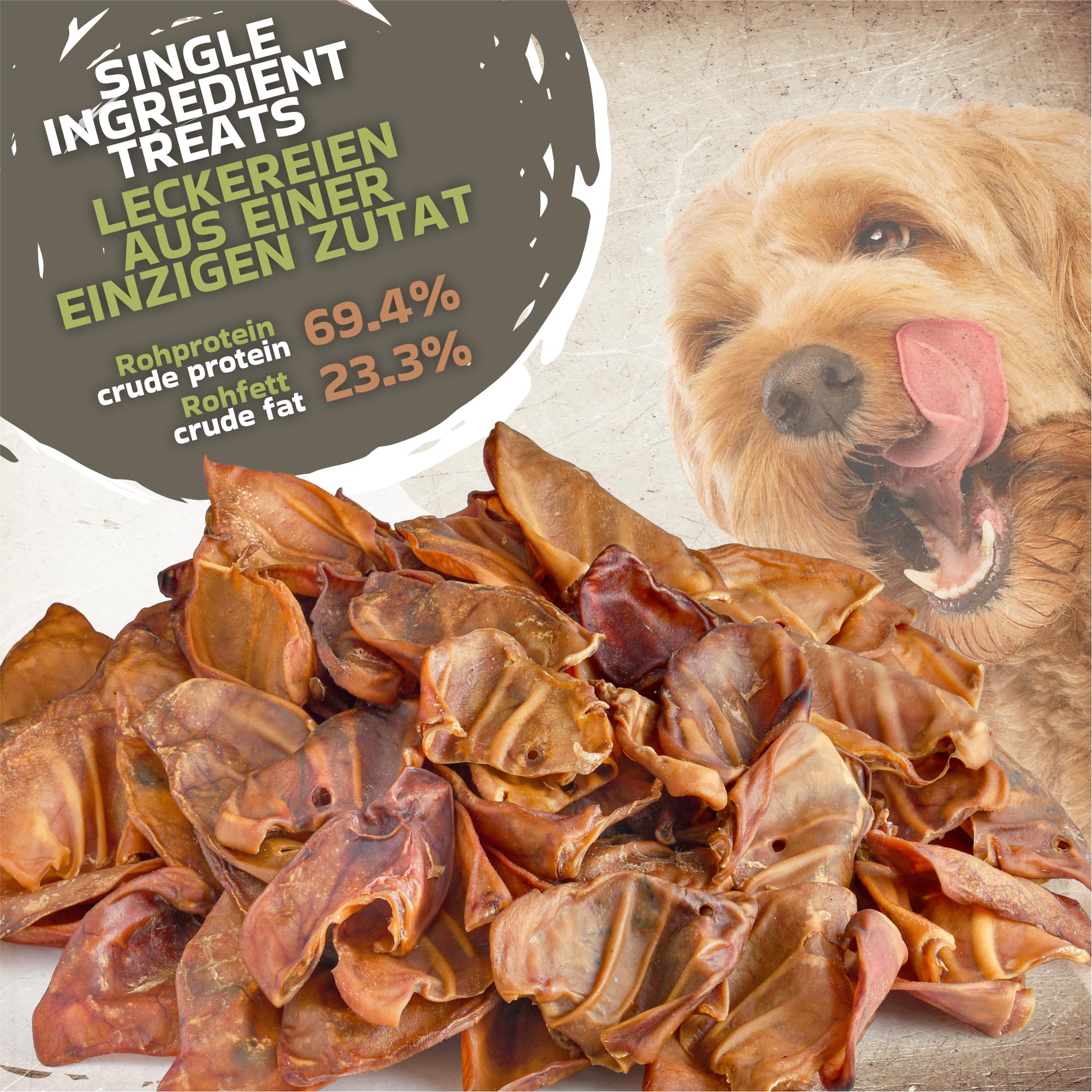 Schweineohren für Hunde 100 Stück (4kg) | Ganze getrocknete Schweineohren Kauartikel | 100% natürlich | Langanhaltender Kauspaß | Getreidefrei | Ideal für kleine & große Hunde