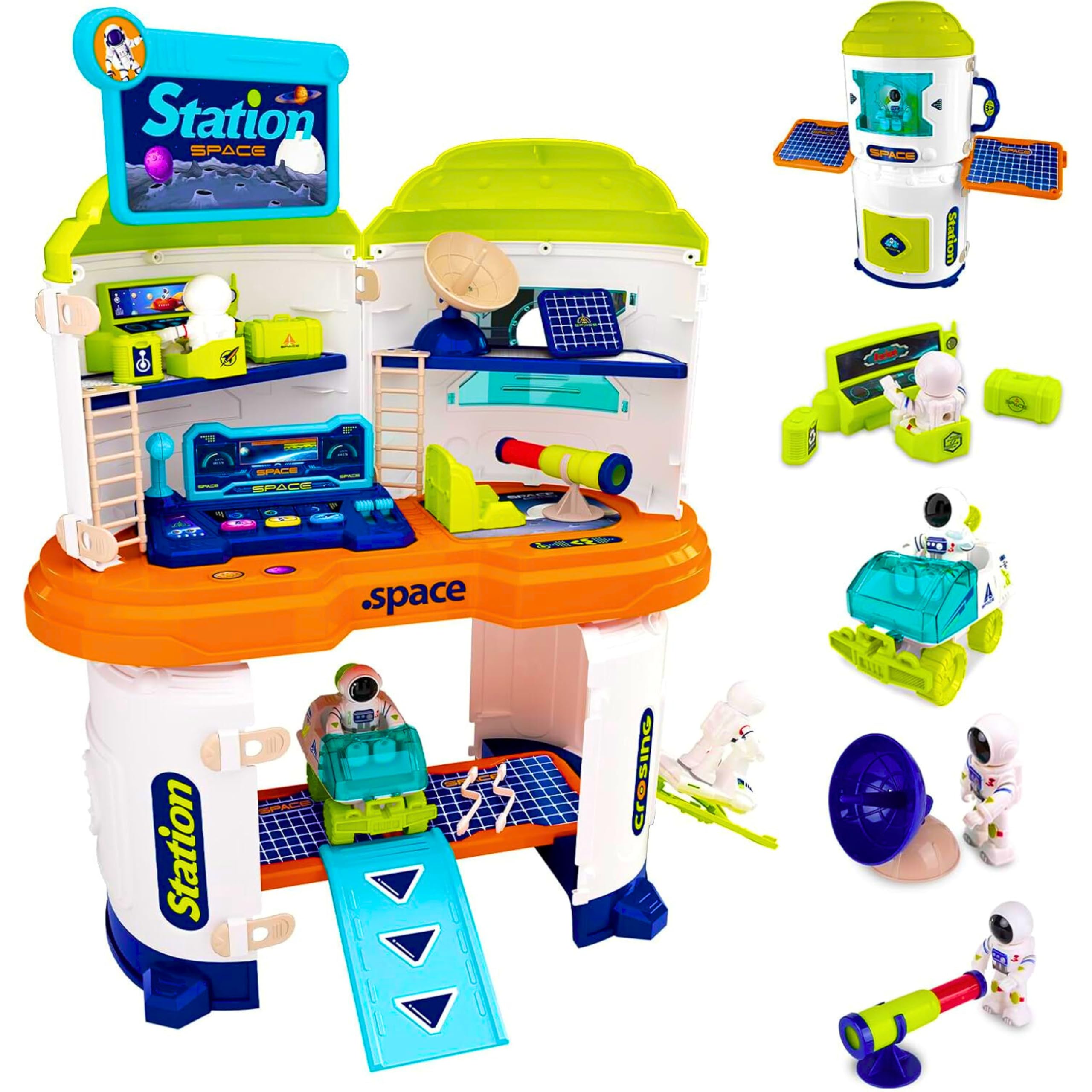 SGM 2 in 1 Space Station Rocket Ship Playset for Kids, STEM Educational Toy with 2 Astronauts, Planet Exploration Vehicle, Outer Space Shuttle Set for Boys & Girls 3-8 Years Old – 008-503A