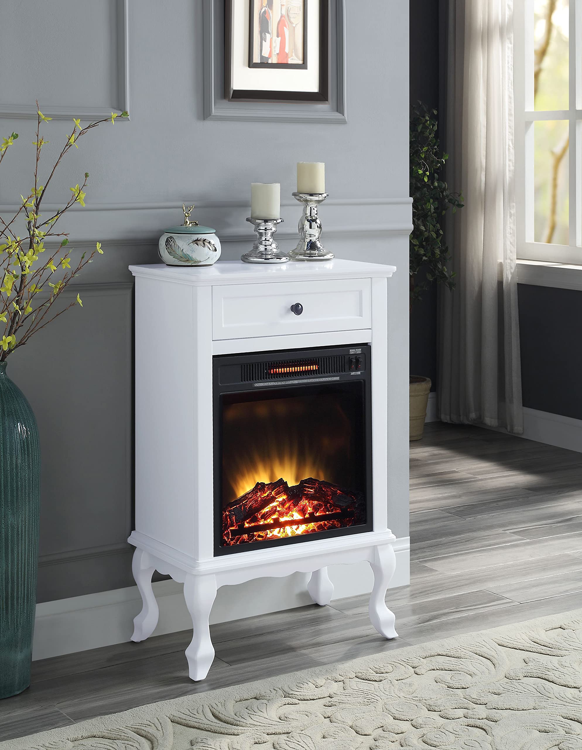Amazon.com: Acme Eirene 1-Drawer Wooden Fireplace in White : Home u0026 Kitchen