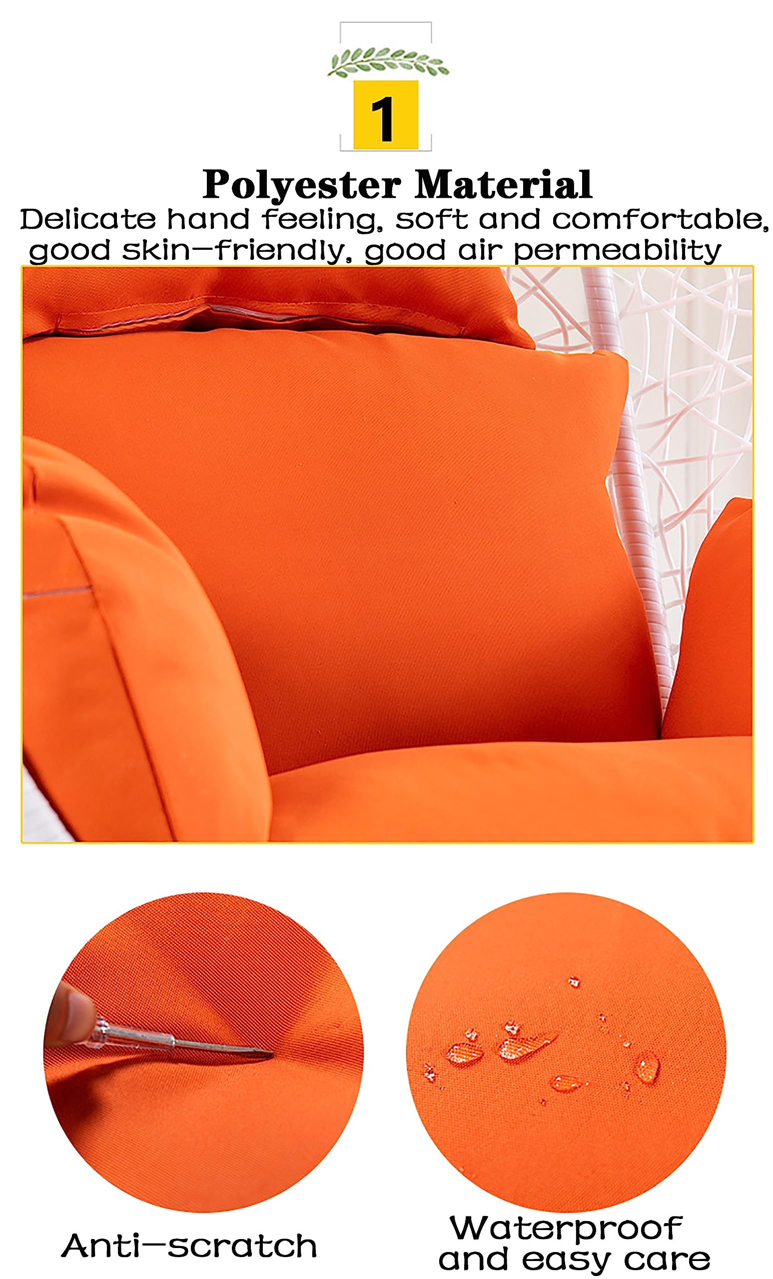 Coussin pour Fauteuil Oeuf Suspendu, Imperméable Siège de Chaise Rembourrage pour Patio Jardin, Balançoire Panier Suspendu Coussin de Siege, avec Appui-tête et ficelles pour Attacher(Color:Off White)