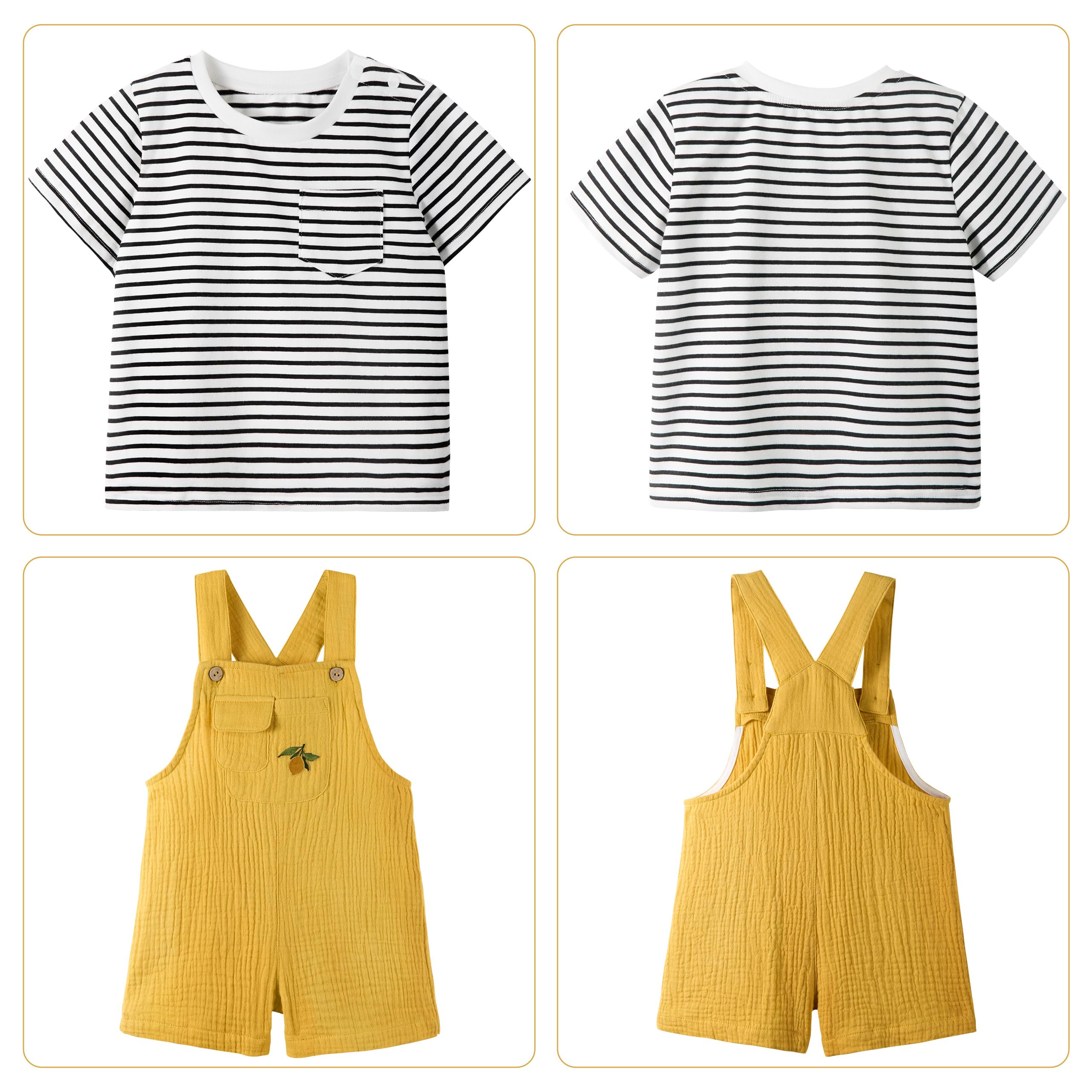 Volunboy 2tlg Babykleidung Set, Sommer Kleidung Outfit Kurze Latzhose/Overalls & Gestreiftem T-Shirt für Baby/Kleinkind