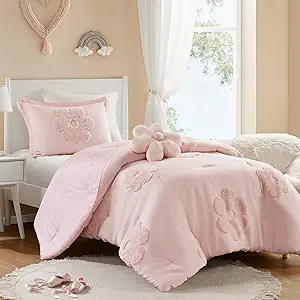 Intelligent Design Kids Twin Duvet Cover Set for Girls, Tufted Chenille Floral Duvet Set Twin, Lightweight Duvet Reversible Bedding Cover