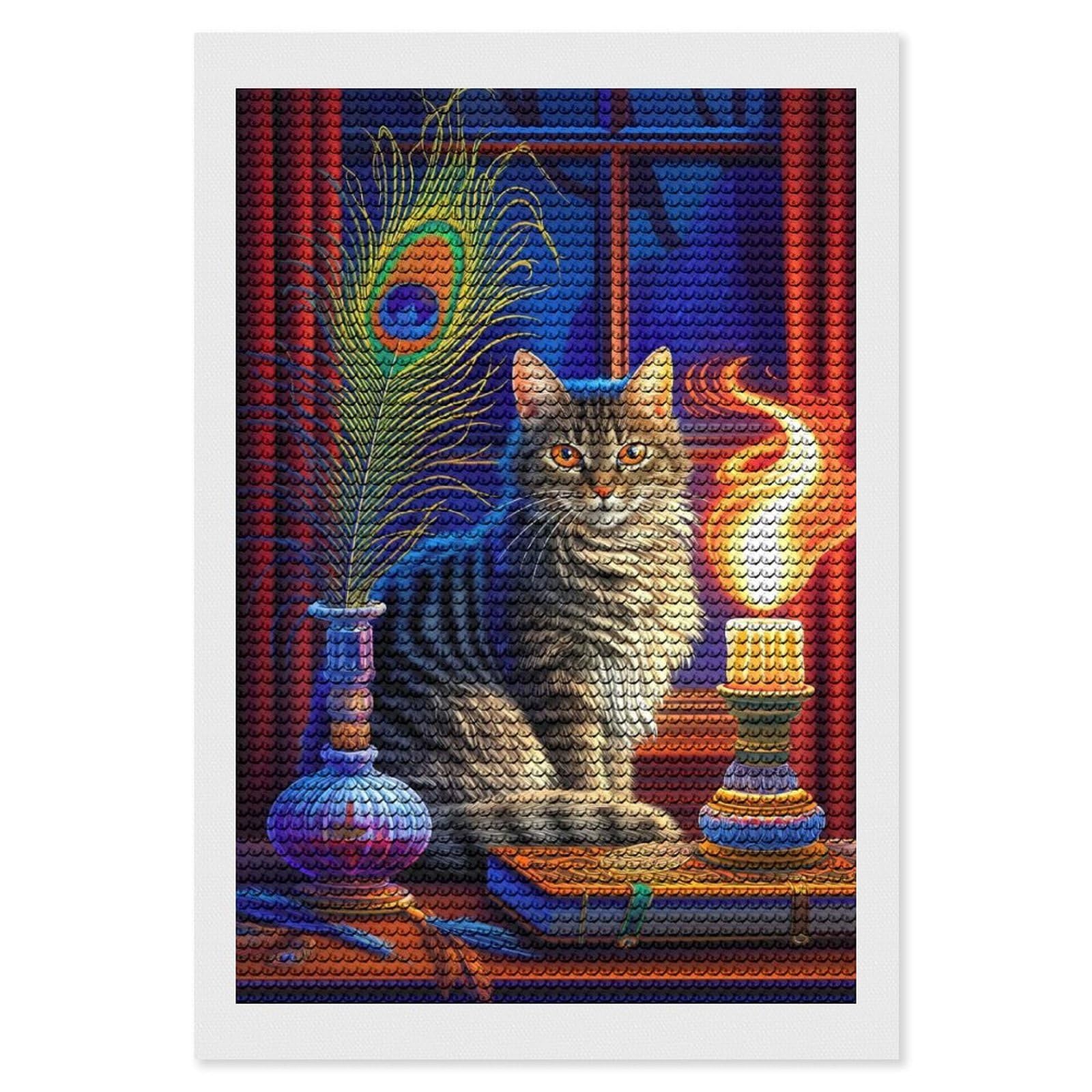 Junmoney A Tabby Cats Domain DIY Diamond Art Canvas Kit 8"x12", Adhesive Canvas, Easy to Enjoy, Farmhouse Decor, Festive Craft Gift