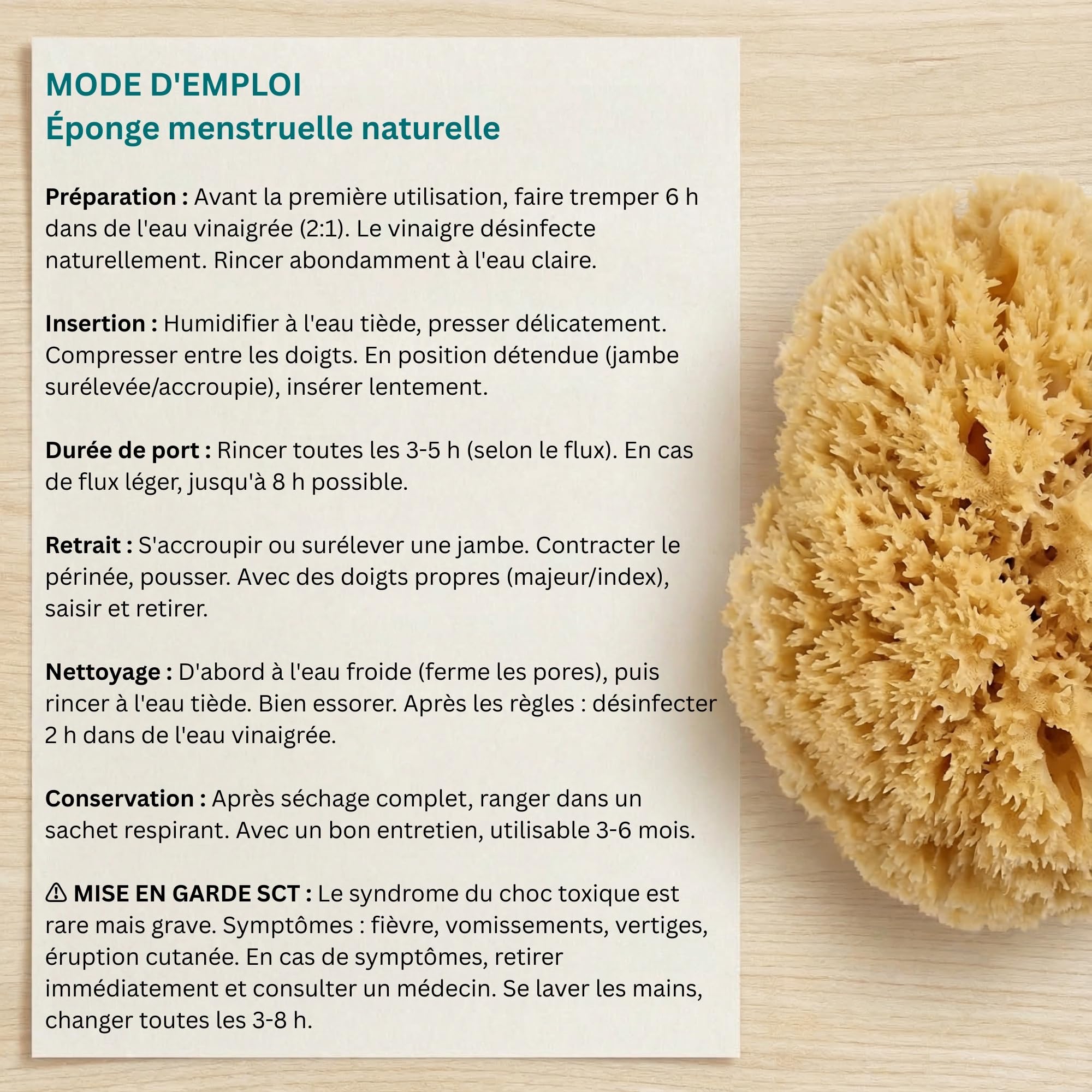 tom&pat® Éponge menstruelle avec fil • en éponge naturelle • alternative aux tampons • lavable et réutilisable • Dermatest excellent • boîte de voyage • qualité premium Grèce (Taille M, 3 x 5-7 cm)