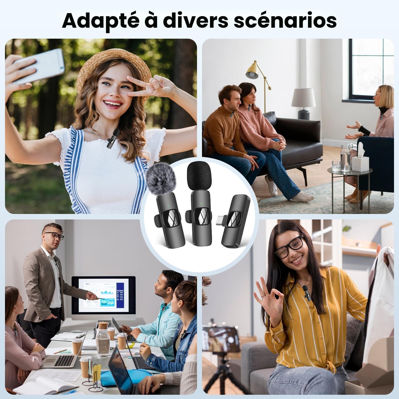 Micro Cravate sans fil pour iPhone/Telephone Android/Ordinateur Portable, Microphone à revers USB C pour enregistrement vidéo, Vlogging, TikTok, YouTube, Réduction du bruit, clip Plug-Play sur Micro