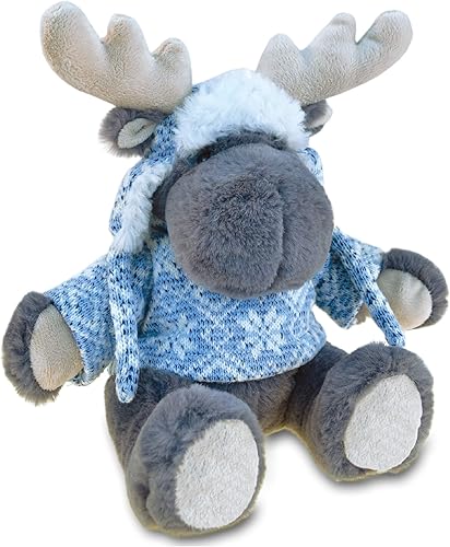 Puzzled DolliBu - Animal de peluche de alce – Suave peluche abrazable de alce gris con suéter y sombrero, adorable juguete de peluche, lindo regalo