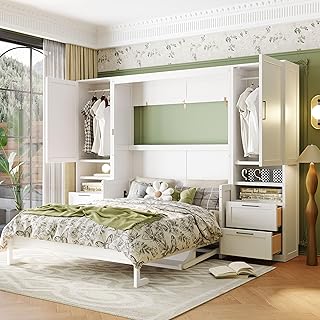 Merax Queen Size Murphy Bed with Desk, Multifunctional Foldable Wall Bed...