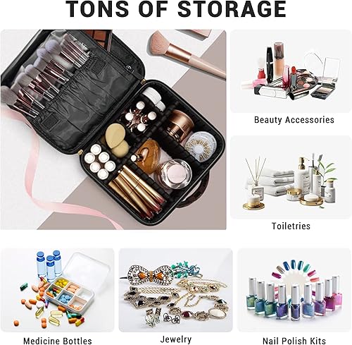 Miniatura 5 de WIRIBEY Bolsa de maquillaje a cuadros, bolsa portátil con partición ajustable, bolsas de cosméticos para mujeres, artículos de tocador, bolsas