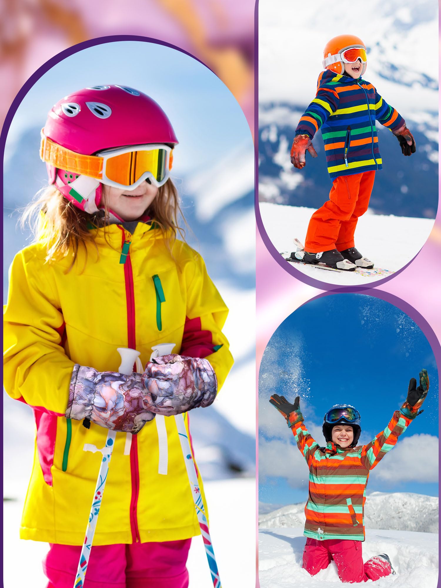 Bencailor 6 Paar Kinder Winter Handschuhe wasserdichte Ski Winddichte Warme Schnee Handschuhe für Kinder Jungen Mädchen (Bunt, 10-15 Jahre)