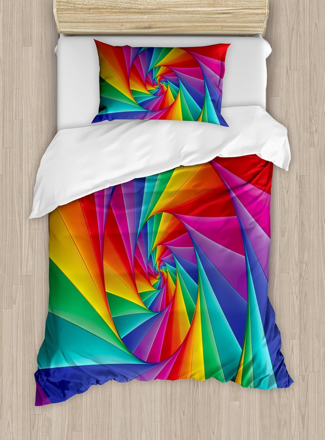 Ambesonne Trippy Duvet Cover Set, Abstract Art Psychedelic Spiral in Vivid Rainbow Colors Triangular Fractals Close-Up, Decorative 2 Piece Bedding Set with 1 Pillow Sham, Twin Size, Rainbow Colors Twin Rainbow Colors