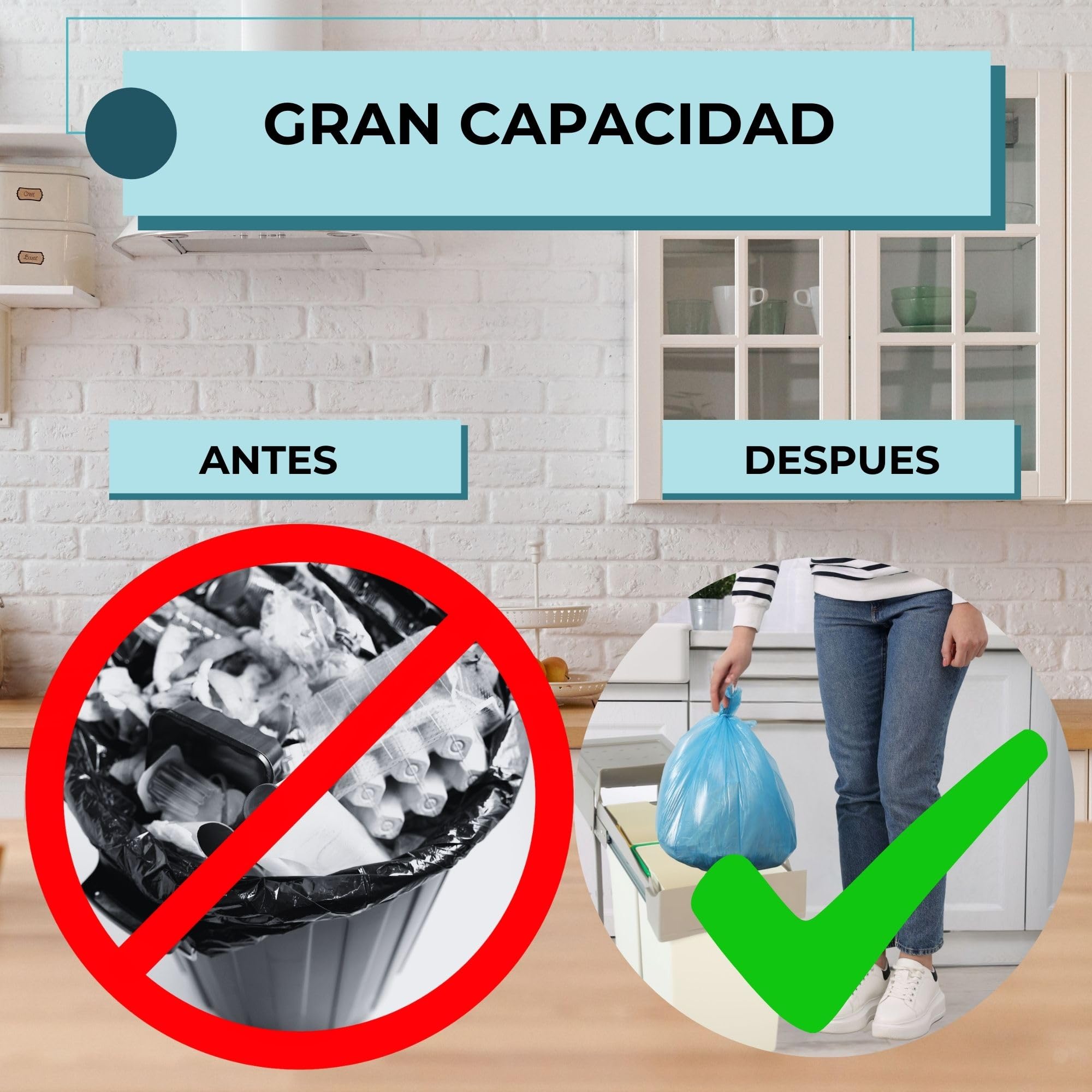 AZERODESIGN-Cubo Basura-Cubo de Basura Cocina-Cubos de Basura de Reciclaje-2 Compartimentos de 7L- Módulo 30 cm-40x45x25,5 cm-Sistema Guías Extraíbles de Acero-Fijación Inferior-Material Plástico PVC