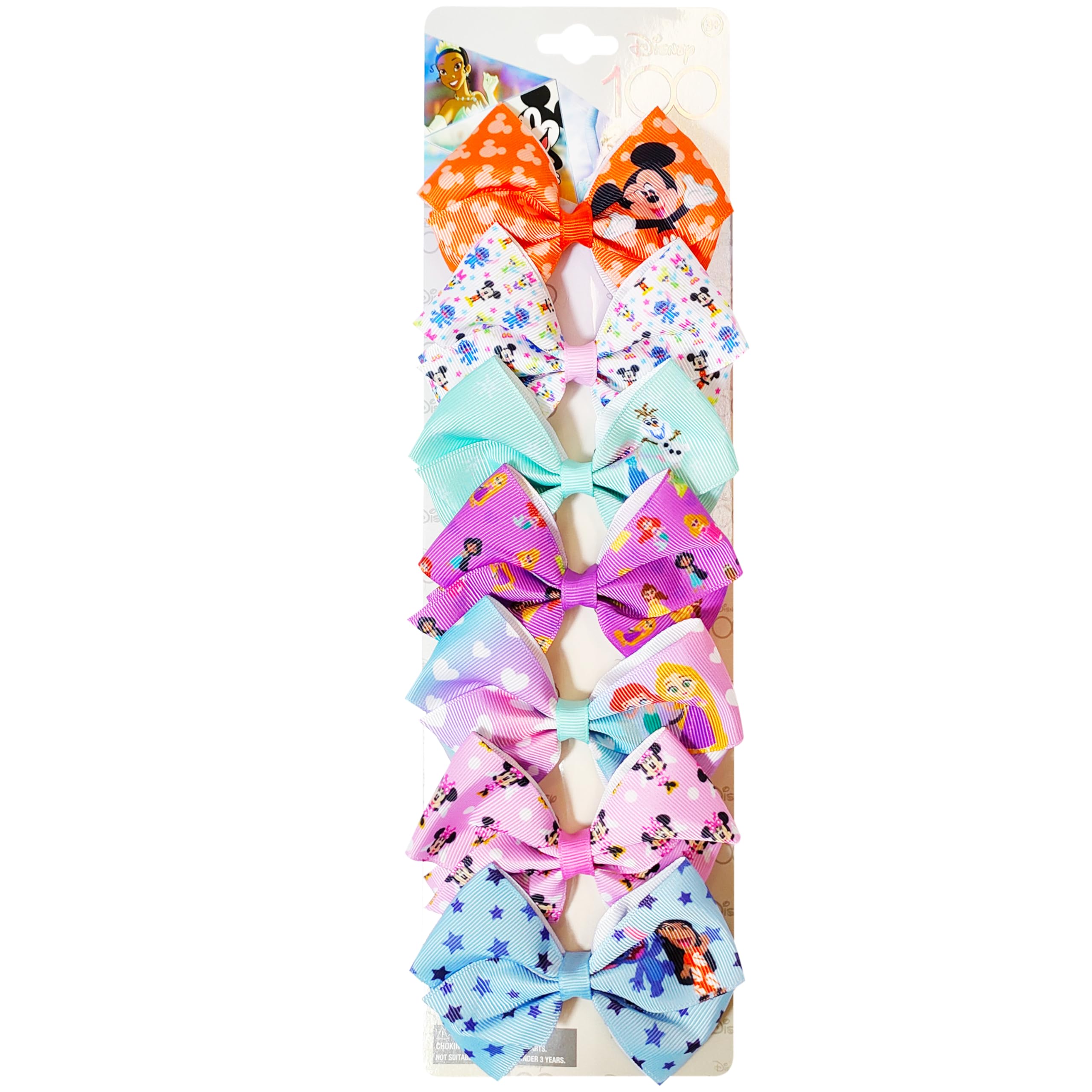 LUV HER Disney 100 - Hair Accessories Gift Set - Disney Hair Bows - 7 Pcs 4 Inch Bow Bundle - Hair Bows for Girls - Different Print on Each Clip -