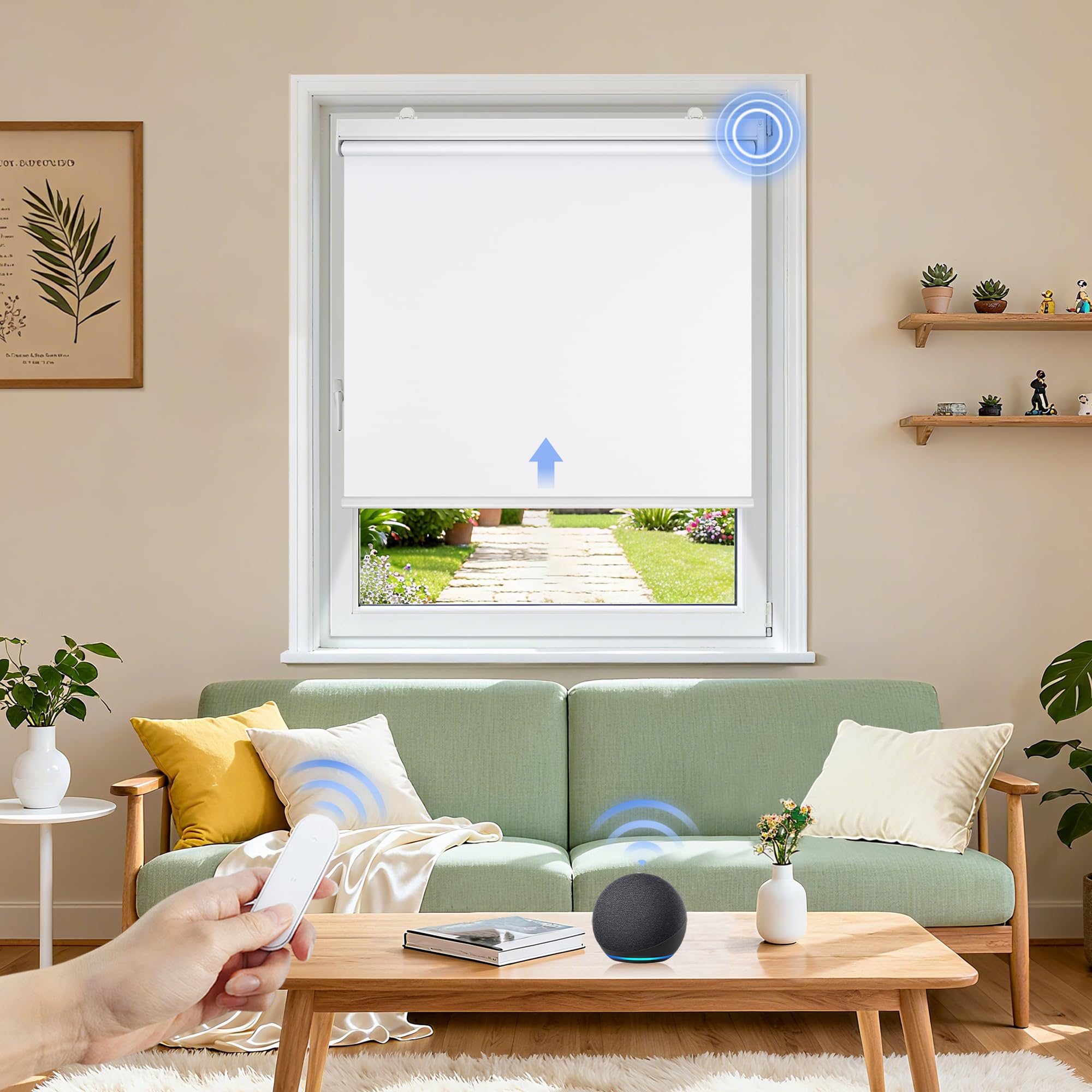 Grandekor Elektrische Rollos Innen, Verdunklungsrollo ohne Bohren mit Fernbedienung & Leiser Motor,Smart Rollo für Fenster Innen mit Metal Klemmträger,Thermorollo Sonnen-& Sichtschutz