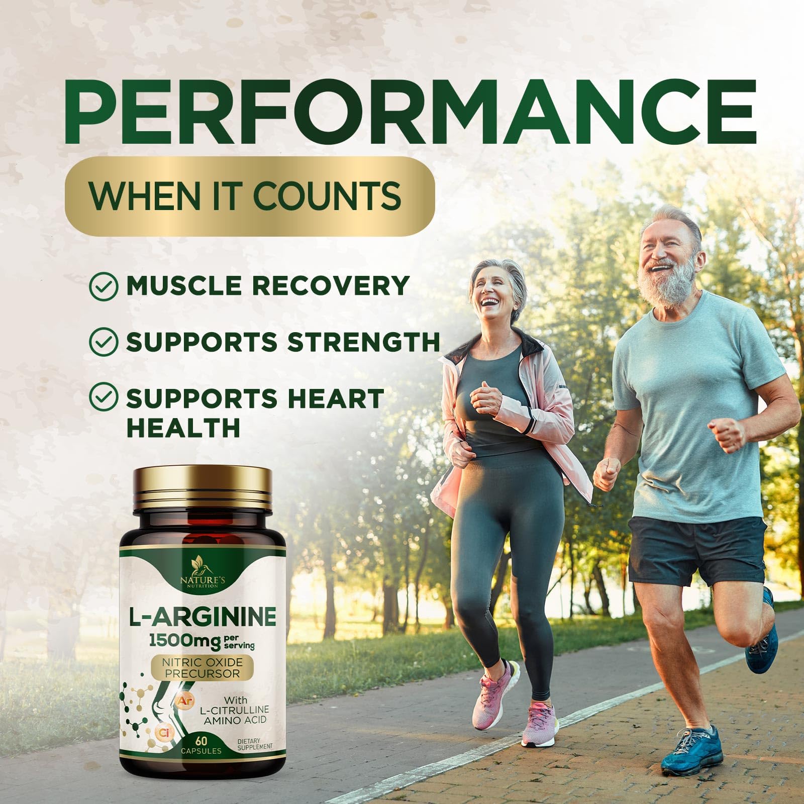 L-Arginine Extra Strength Supplement with L-Citrulline - Muscle Supporting Natural Nitric Oxide Precursor Booster - Heart Health Support - Amino Acid Energy Blend for Men, USA Bottled - 60 Capsules — Amazon image 6