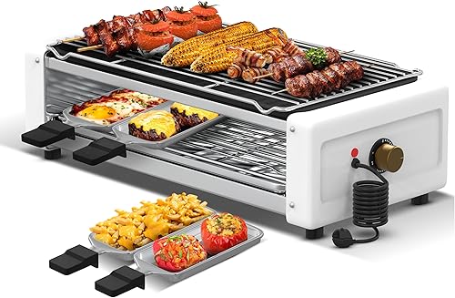 Corekit - Parrilla eléctrica para interiores sin humo 4 en 1 antiadherente para cocina y dormitorio, temperatura ajustable, platos extraíbles, fácil