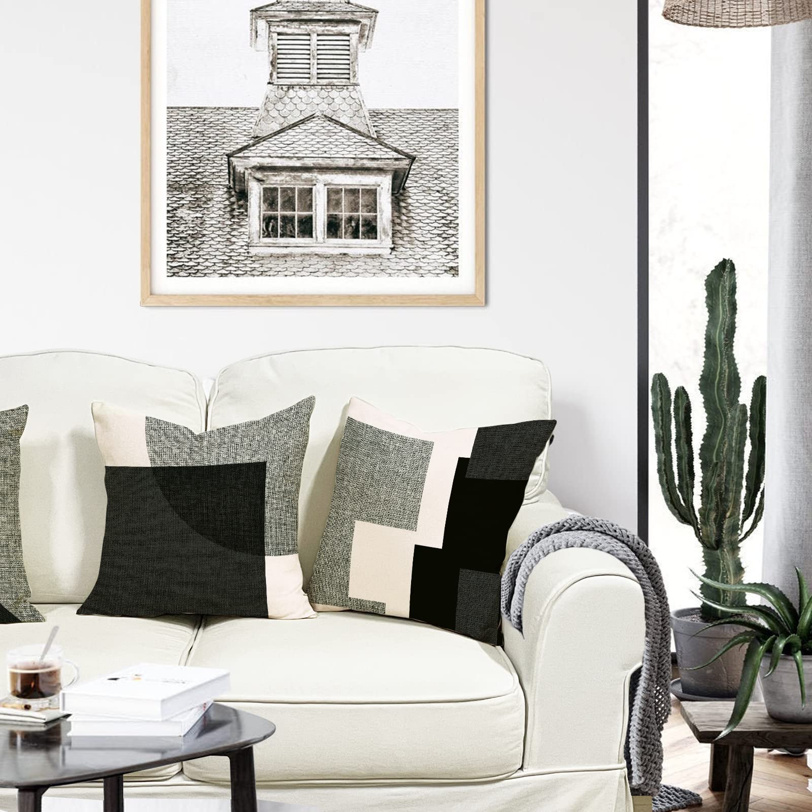 ZWJD Fodera per Cuscino Decorativa in Lino 50x50 Set di 4 Fodere per Cuscini Motivo Geometrico Fodere per Cuscini per Divano Camera da Letto Divano Cuscino per Esterno 50x50 A083-20