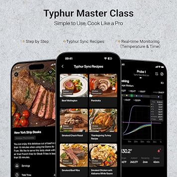 Typhur Sync Gold Wireless Meat Thermometer, Enhanced 10X Sub-1G Signal and Stability, WiFi Unlimited Range, 6 Sensors, Bluetooth Meat Thermometer for BBQ, Oven, Smoker, Grill, Air Fryer, Gen2