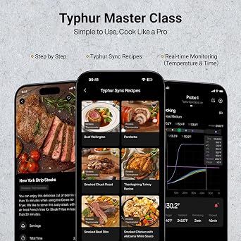 Typhur Sync Gold Wireless Meat Thermometer with Enhanced 10x Sub 1G Signal and Stability, WiFi Unlimited Range, 6 Sensors, Bluetooth Meat Thermometer for BBQ/Oven/Smoking/Grilling/Air Fryer/Gen2