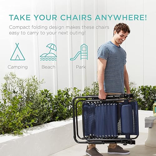 Miniatura 67 de Best Choice Products Juego de 2 sillas reclinables ajustables de malla de acero con gravedad cero con almohadas y bandejas portavasos, color arena