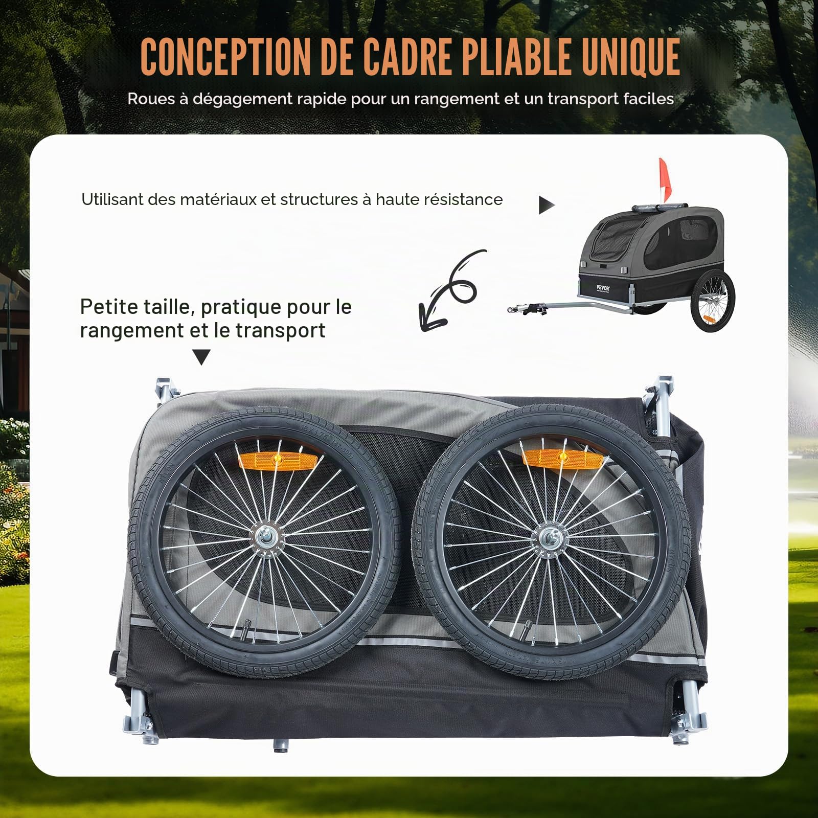 VEVOR Remorque vélo pour Chien, Porte Animaux de Compagnie, Cadre Pliable, Roue à dégagement Rapide, coupleur Universel