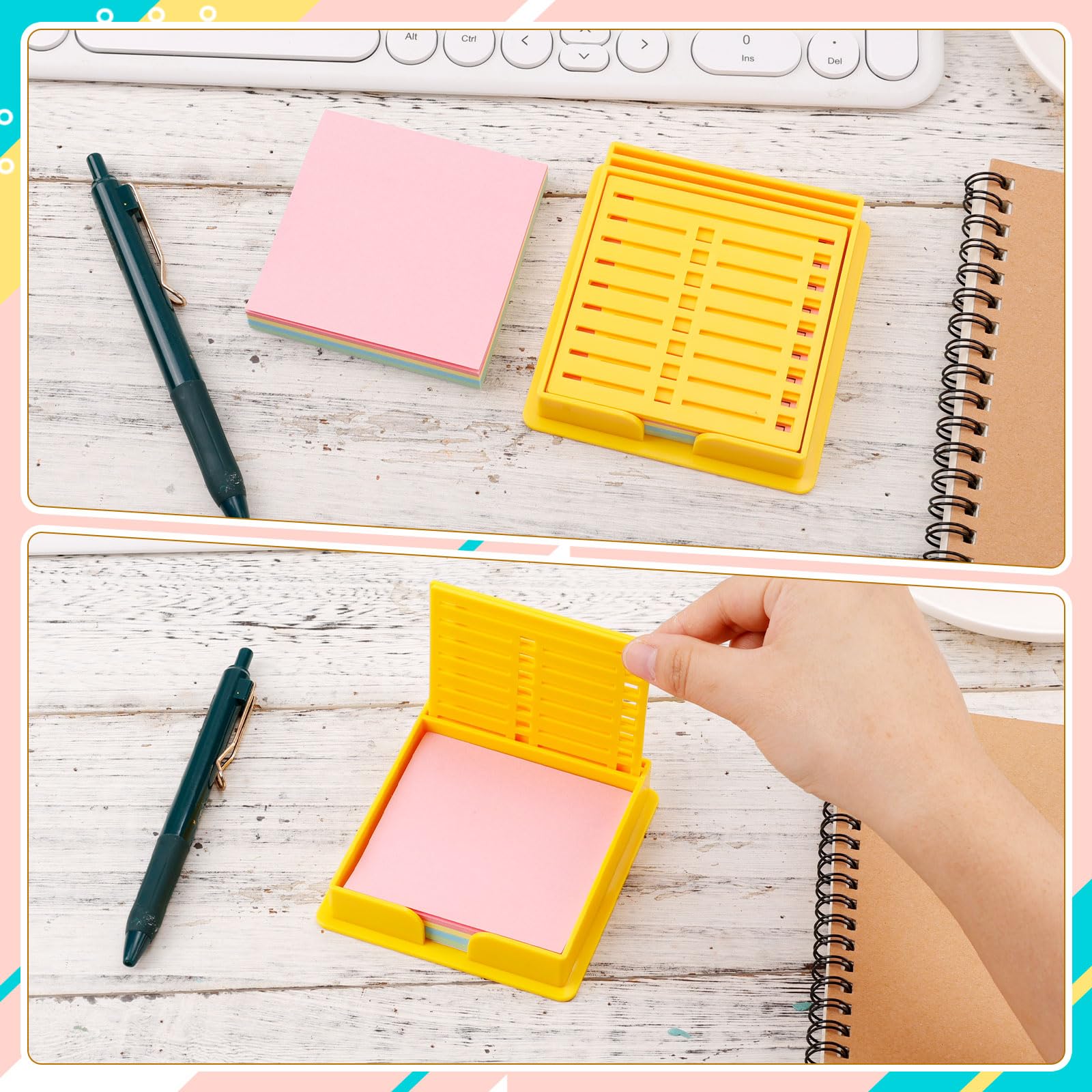 Pochoir pour notes adhésives avec notes adhésives de 7,6 x 7,6 cm - Support de notes avec support de gabarit - Distributeur d'étagères pour bureau, maison, fournitures scolaires (jaune)