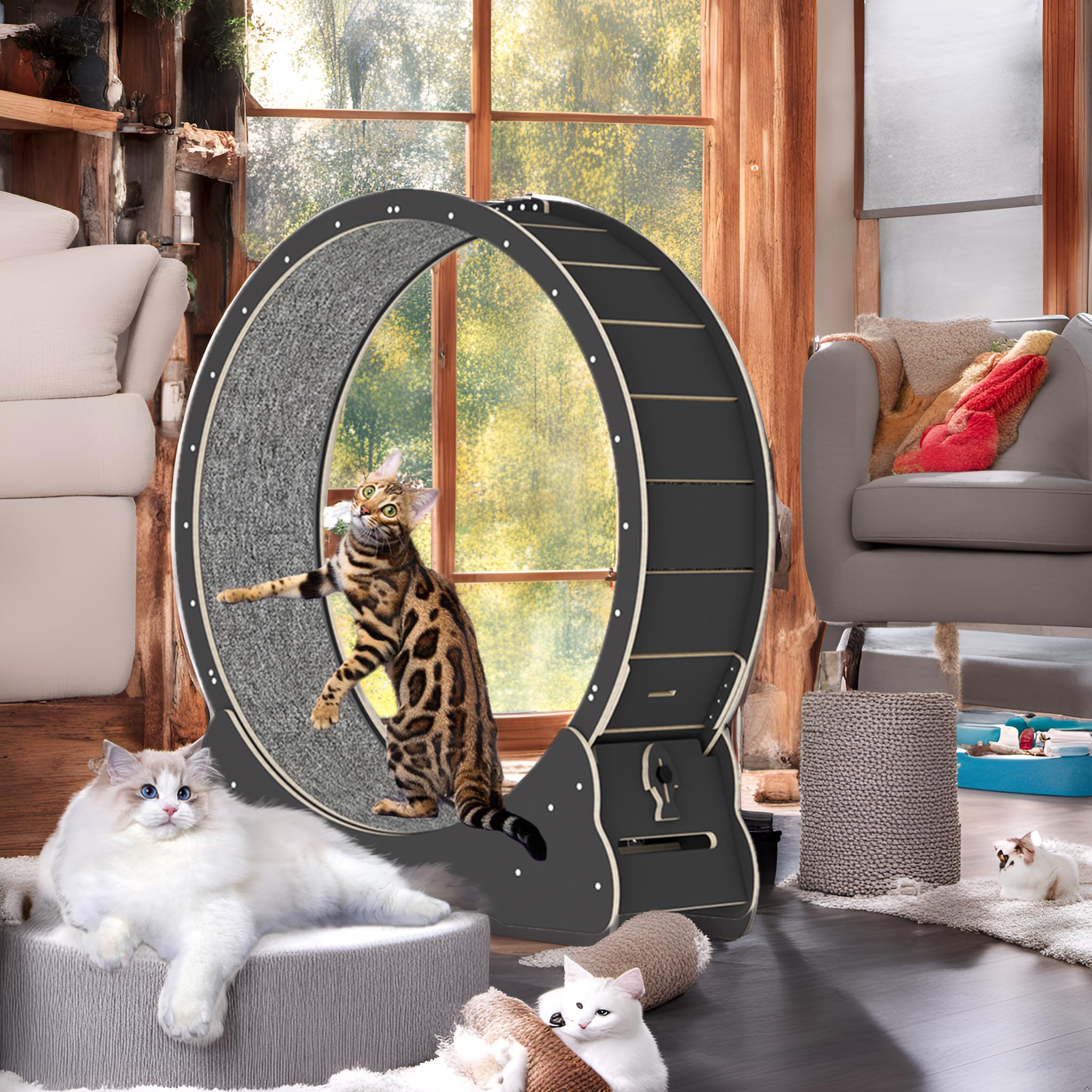 Cat Wheels for Indoor Cats, 39.3'' Large Durable Cat Treadmill, Ultra Low Noise Dog Running Wheel with Carpeted Runway, Cat Exerciser for Fitness Loss