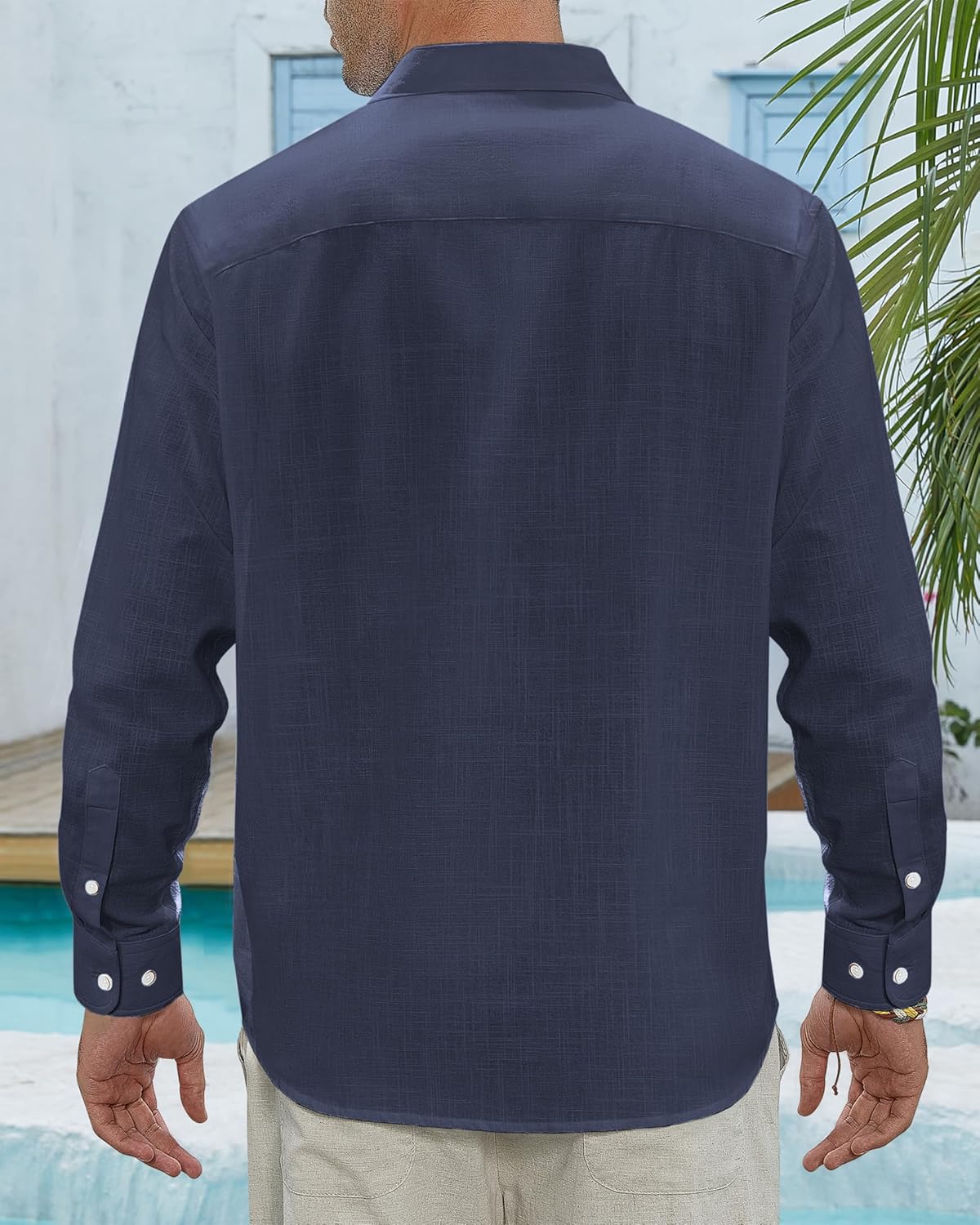 Herren Leinenhemden Freizeit Button Down Langarm Hemd Einfarbig Spread Hemden - Bild 40 von 57