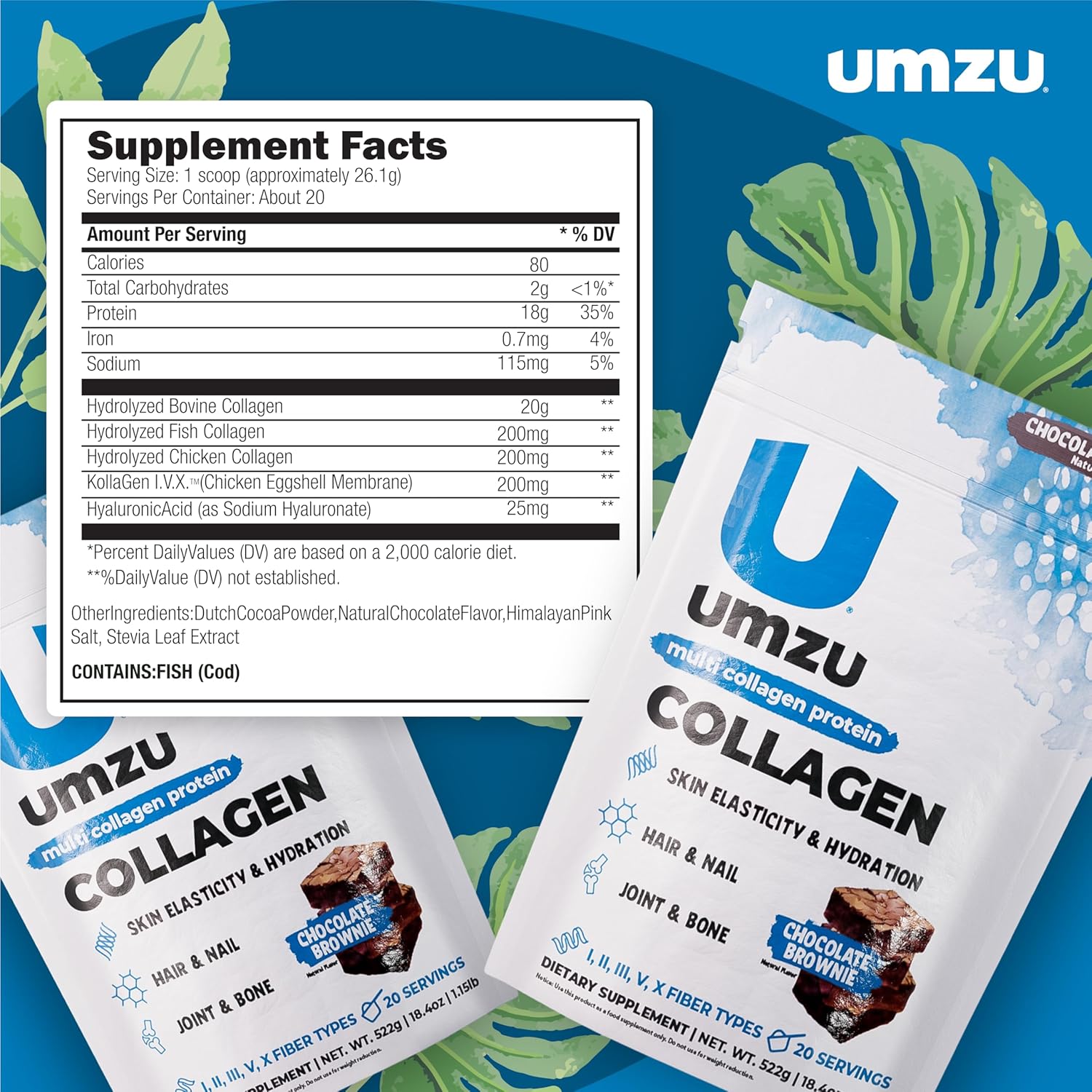 UMZU zuCollagen Multi Collagen Protein Powder, Chocolate – 5 Collagen Types I II III V X – High Protein Low Calorie Supplement for Hair Growth Skin Elasticity Joint Health and Daily Recovery Support