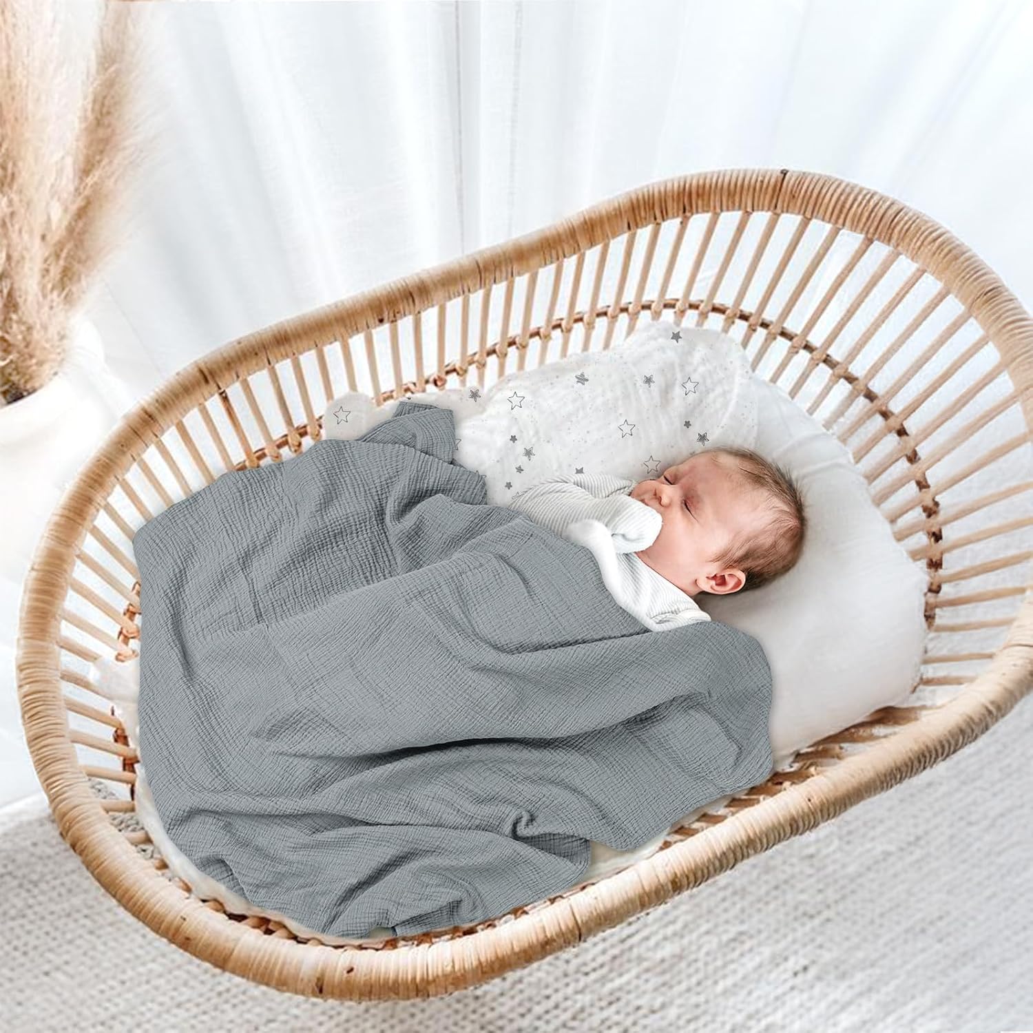 lulumoon Muslin Swaddle Blanket + Muslin Swaddle BlanketStarry Sky Gray Print