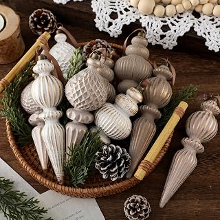 Yunlly 9 Pcs Neutral Christmas Ornaments Textured Christmas Tree Decor with Hanging Loop Modern Brown Hanging Finial Ornaments Shatterproof Home Decor for Xmas Vintage Rustic Farmhouse (Modern Color) - Amazon product rated Grade A