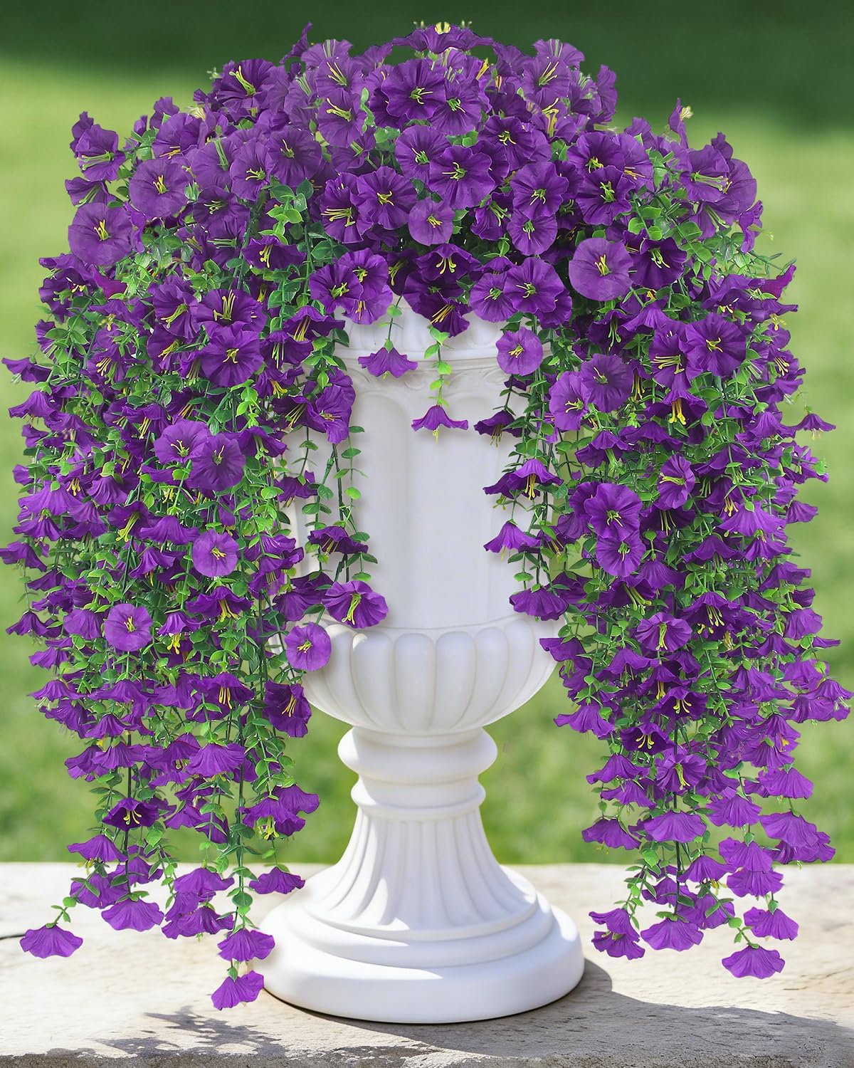 Artificial Hanging Flowers for Outdoors, 6Pcs UV Resistant Faux Silk Morning Glory Flowers, Artificial Fake Plants Trailing Vines for Porch Patio Balcony Yard Garden Farmhouse (Purple)