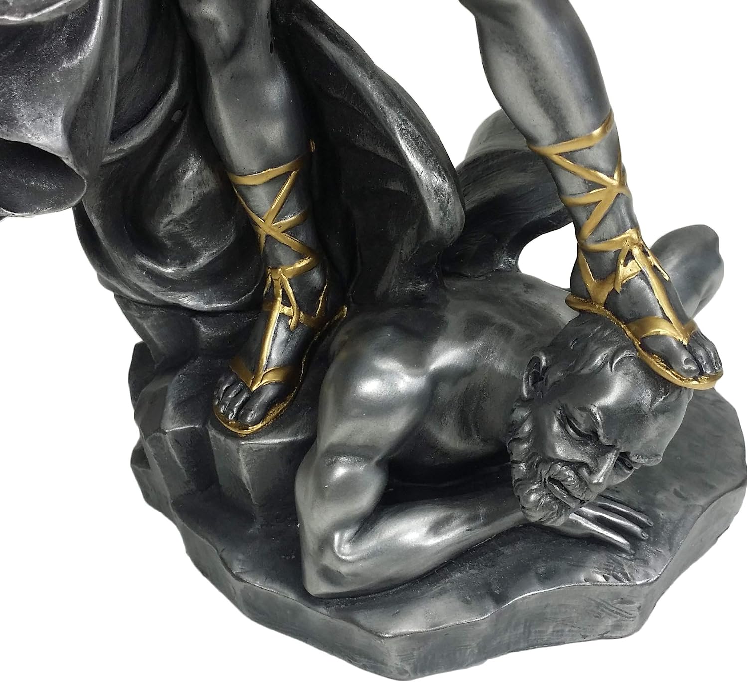 14 1/2 inch pewter and gold Archangel Saint Michael tramples Demon statue sculpture