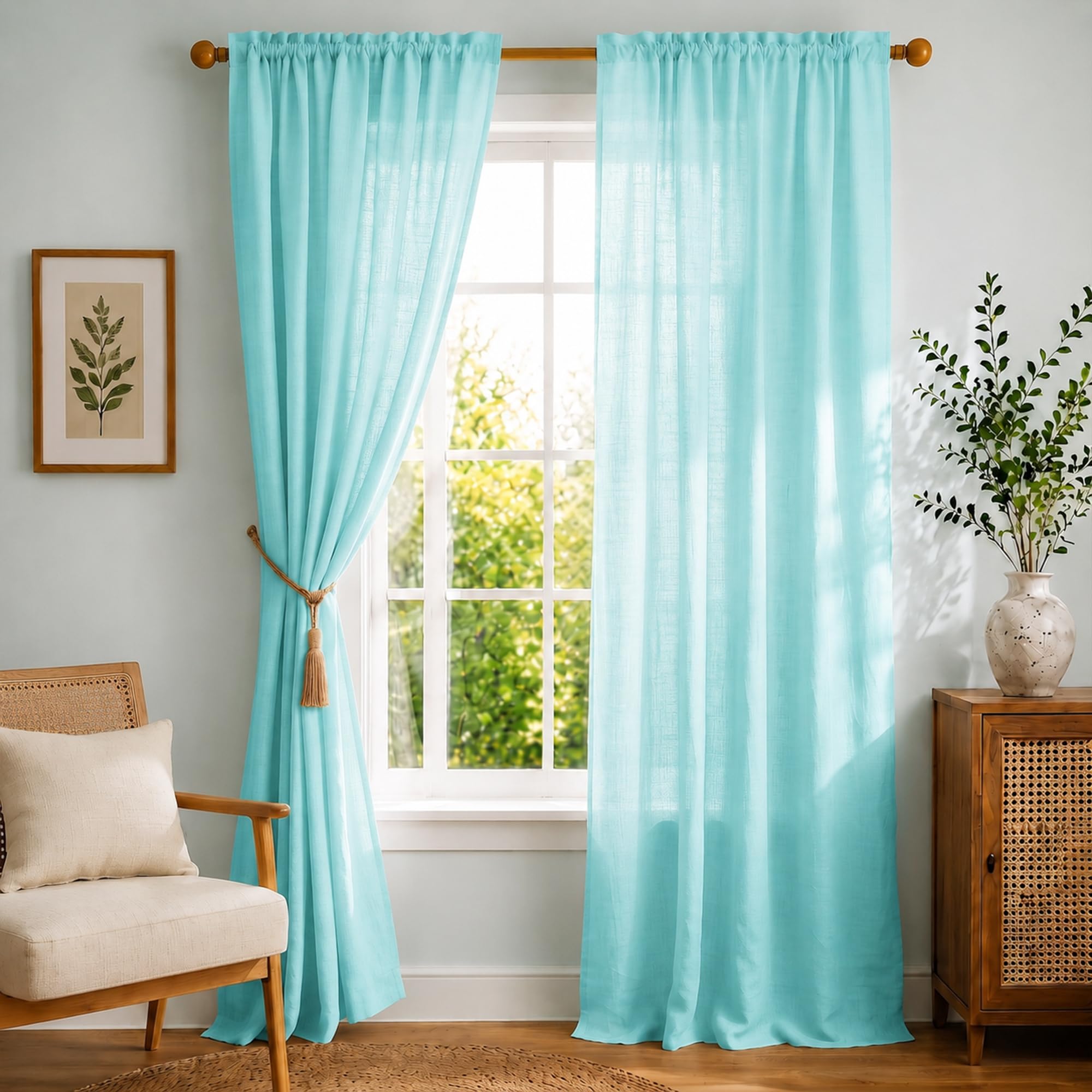 HOMEMONDE Sheer Curtains Customize - Transparent Set of 2 Curtain with Rod Pocket Top Living Room, Office Decoration - Celeste