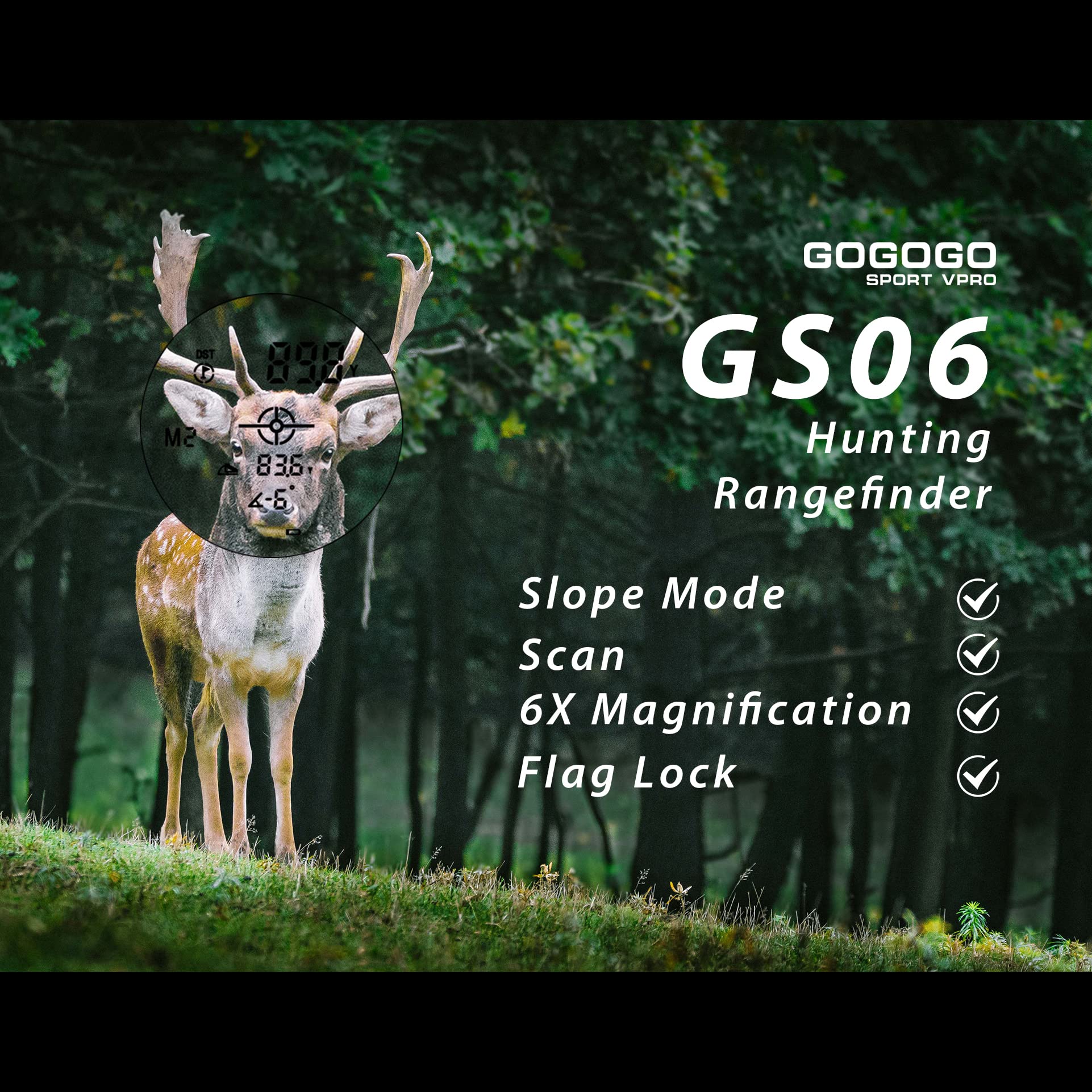Gogogo Sport Vpro Laser Entfernungsmesser Jagd 1100 Meter, Clearer View Adaptives Grünes Gegenlicht, Linear & Horizontal Distance, Slope Compensated, Scan Messungen für Jagd Golf Bogenschießen