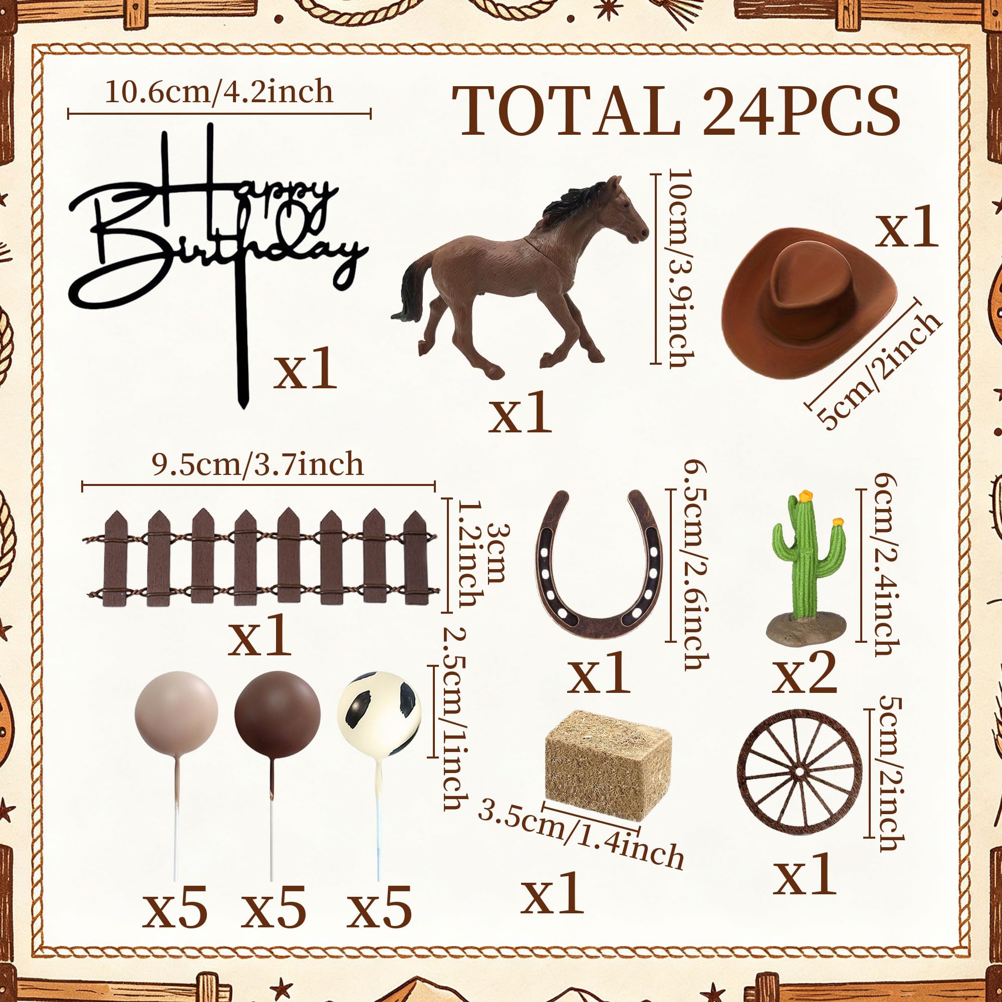 Western Horse Birthday Cake Decorations Set Happy Birthday Sign for Baby Shower First Rodeo Birthday Vaquero Themed Party Favors Supplies - Image 2