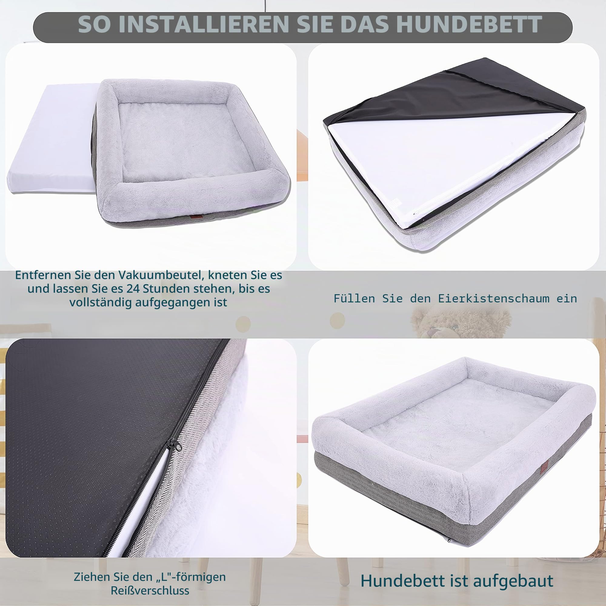 Orthopädisches Hundebett für große Hunde und mittelgroße Hunde, Hundesofa mit wasserdichtem Futter und abnehmbarem, waschbarem Bezug, Hundematte für Kisten und Couch, Welpenbett, Haustierbett