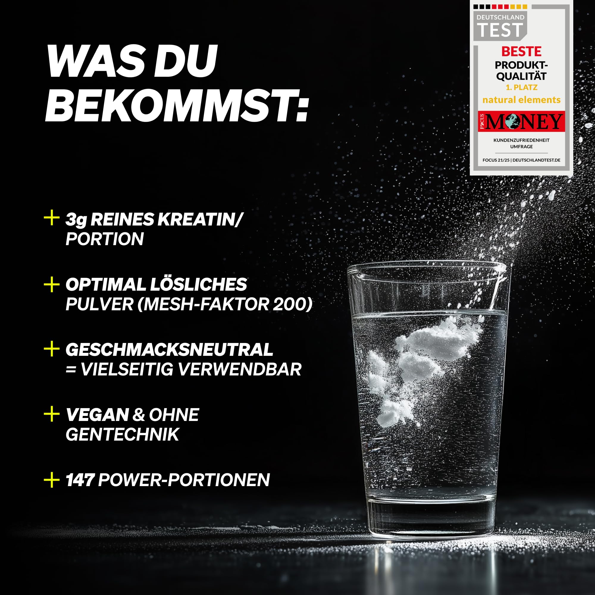Kreatin Monohydrat Pulver – Markenrohstoff Creapure® – 147 Portionen (500g) – ultrafein: Mesh-Faktor 200 – geschmacksneutral & vegan – reines mikronisiertes Creatin Pulver ohne unnötige Zusätze