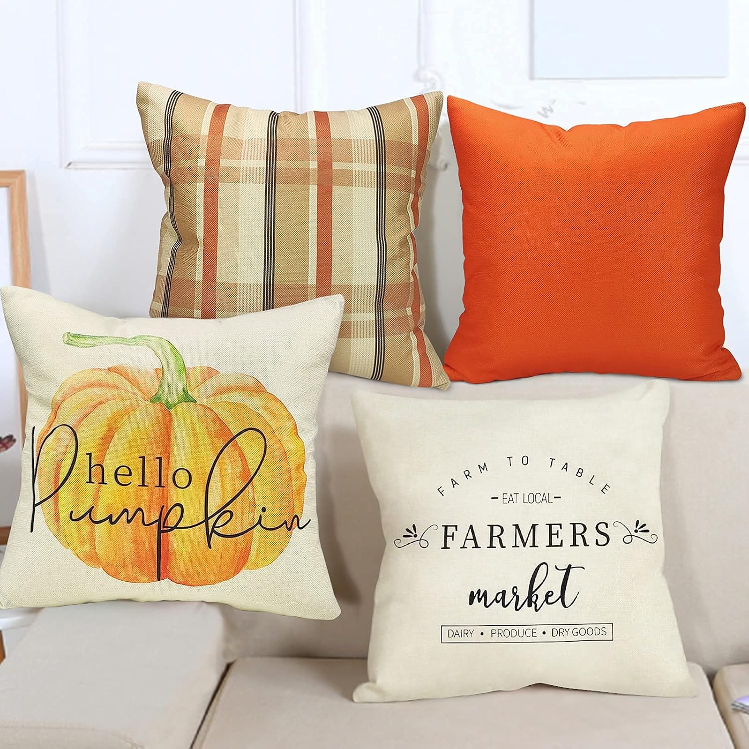 Fall Decor - Fall Pillow Covers - Fall Decorations for Home - 18x18 Set of 4 for Autumn Halloween Thanksgiving Harvest - Farmhouse Pumpkin Throw Pillows Decorative Cushion Cases