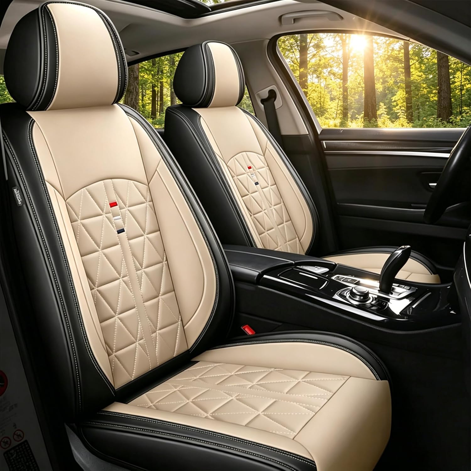 DISUTOGO Seat Covers Full Set for Acura TL 2004-2014 Car Seat Covers Waterproof Leather Seat Cushion with Airbag Compatible (5 Seats, Black&Beige)