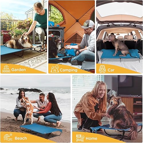 Miniatura 8 de Daisy - Cama elevada y plegable mediana para perro, portátil y plegable para exteriores, refrescante, a prueba de mordidas, impermeable, resistente