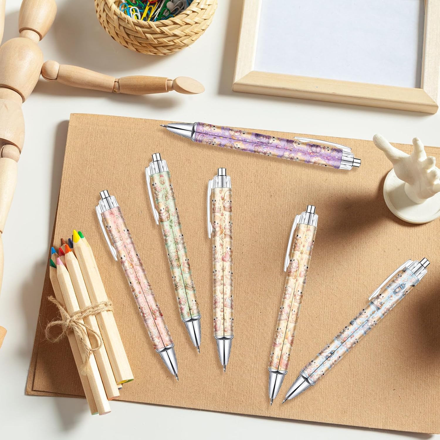 Floral Kitten Pens Set of 6, Black Ink Ballpoint Pens for Cat Lover Gifts image 4